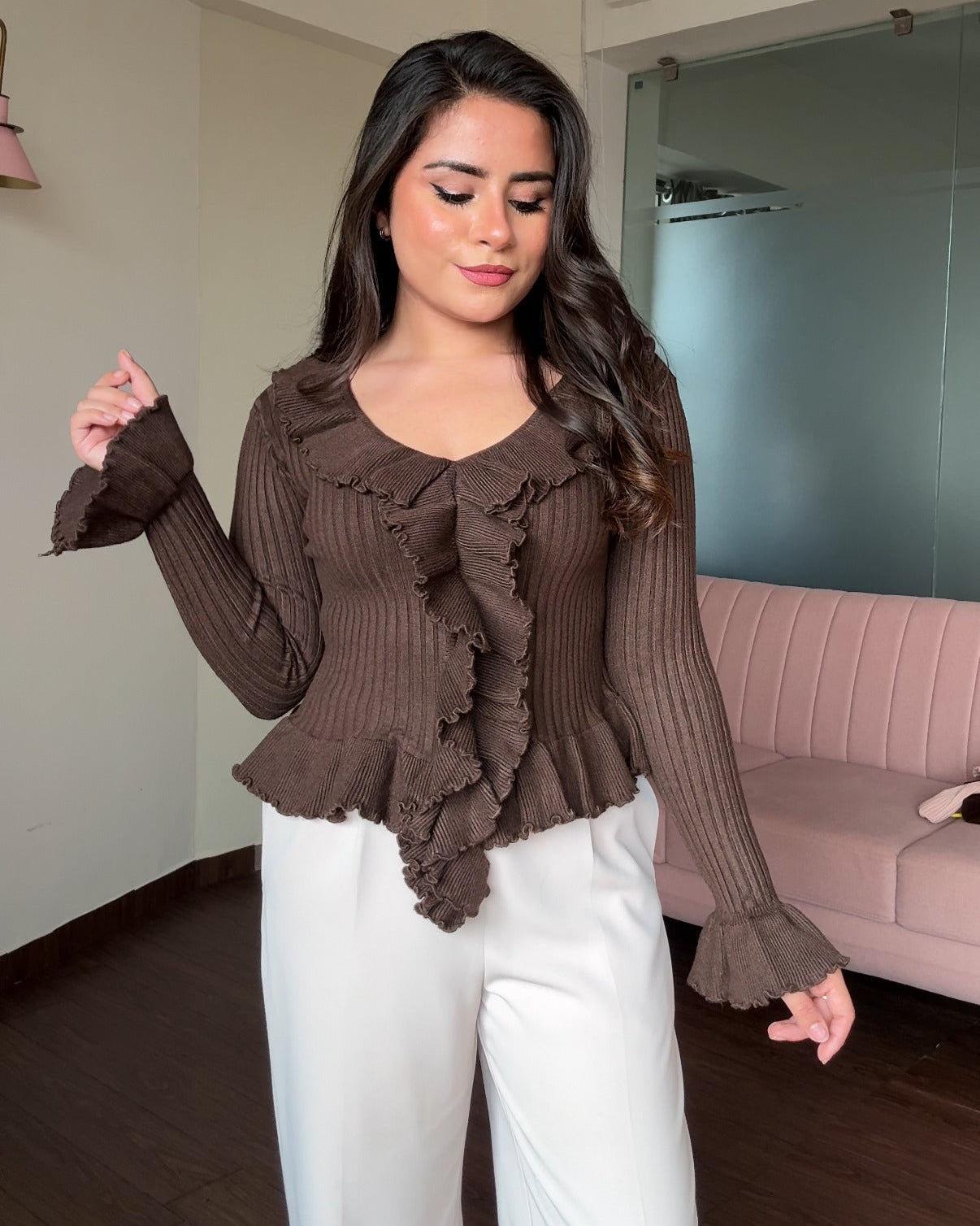 Ruffle Fitted Ribbed Winter Top