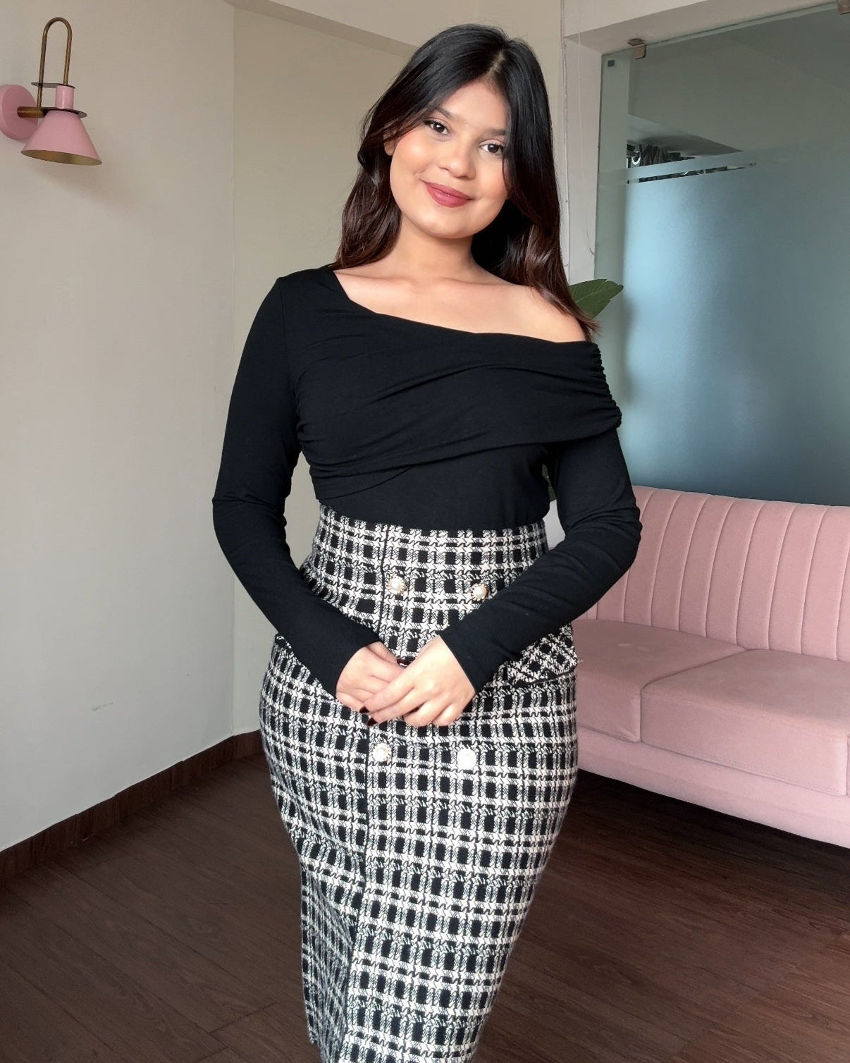 Ruched Detailing One Shoulder Full Sleeve Fitted Top