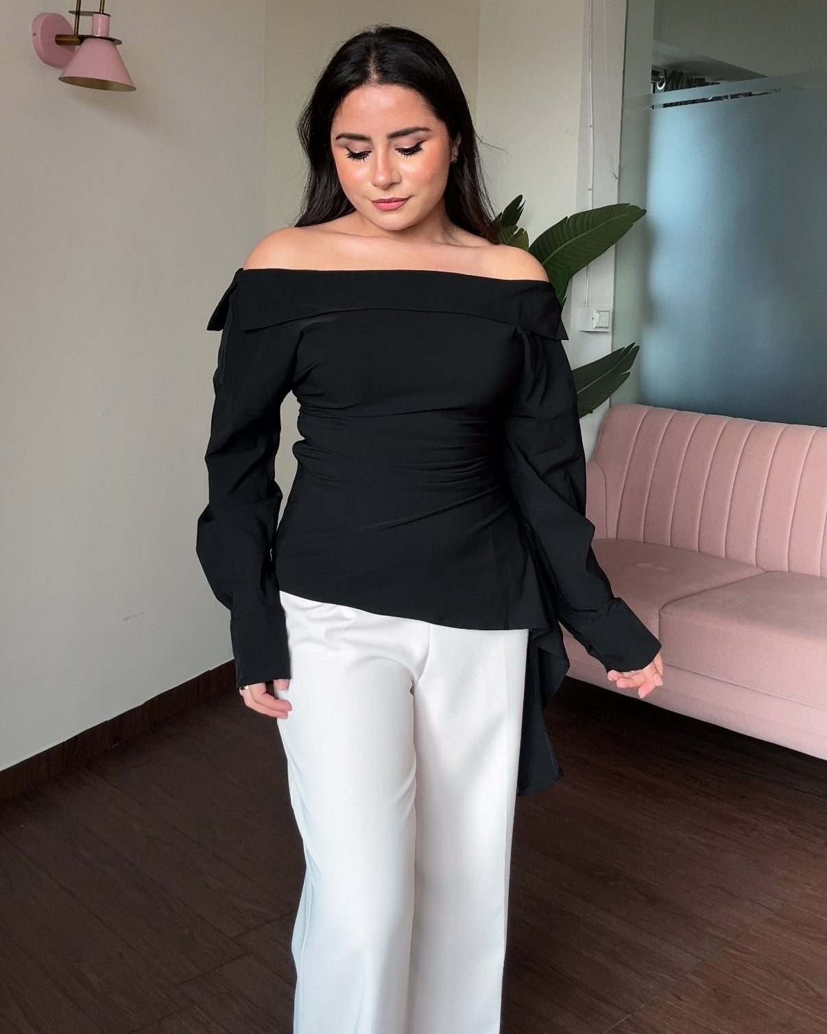 Off Shoulder Cotton Full Sleeve Shirt Top