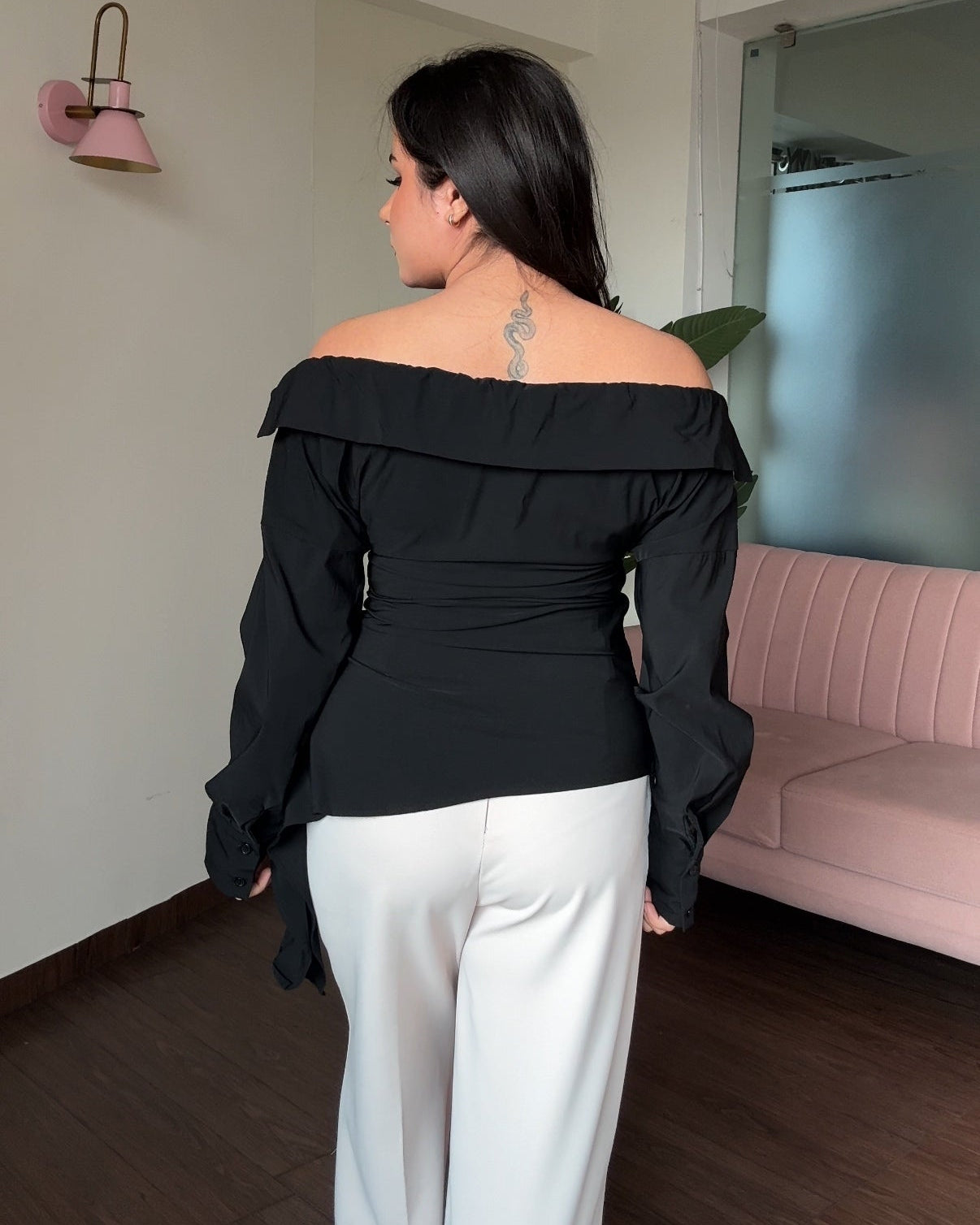 Off Shoulder Cotton Full Sleeve Shirt Top