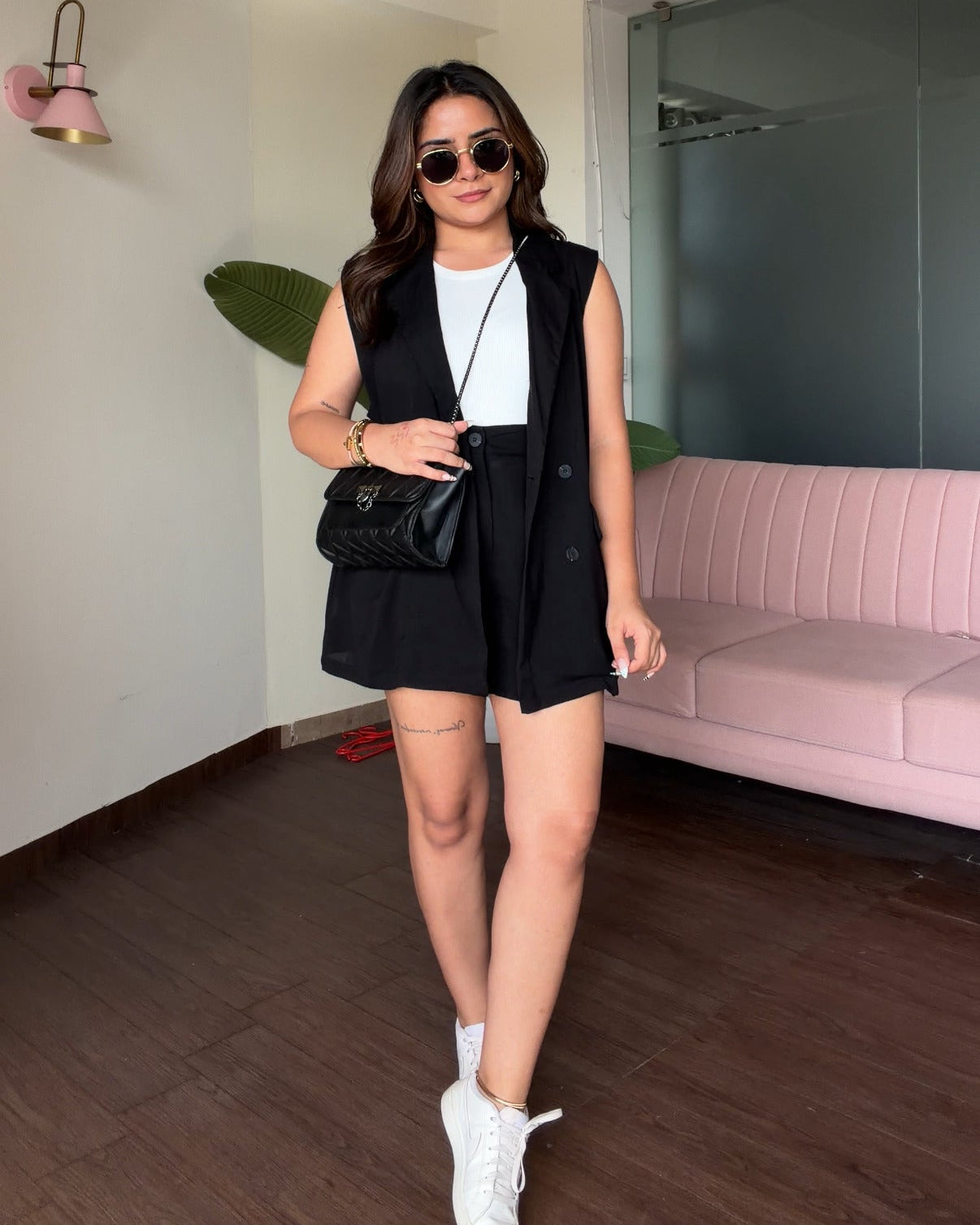 Linen Blazer With Cami Top And Shorts Co-ord Set