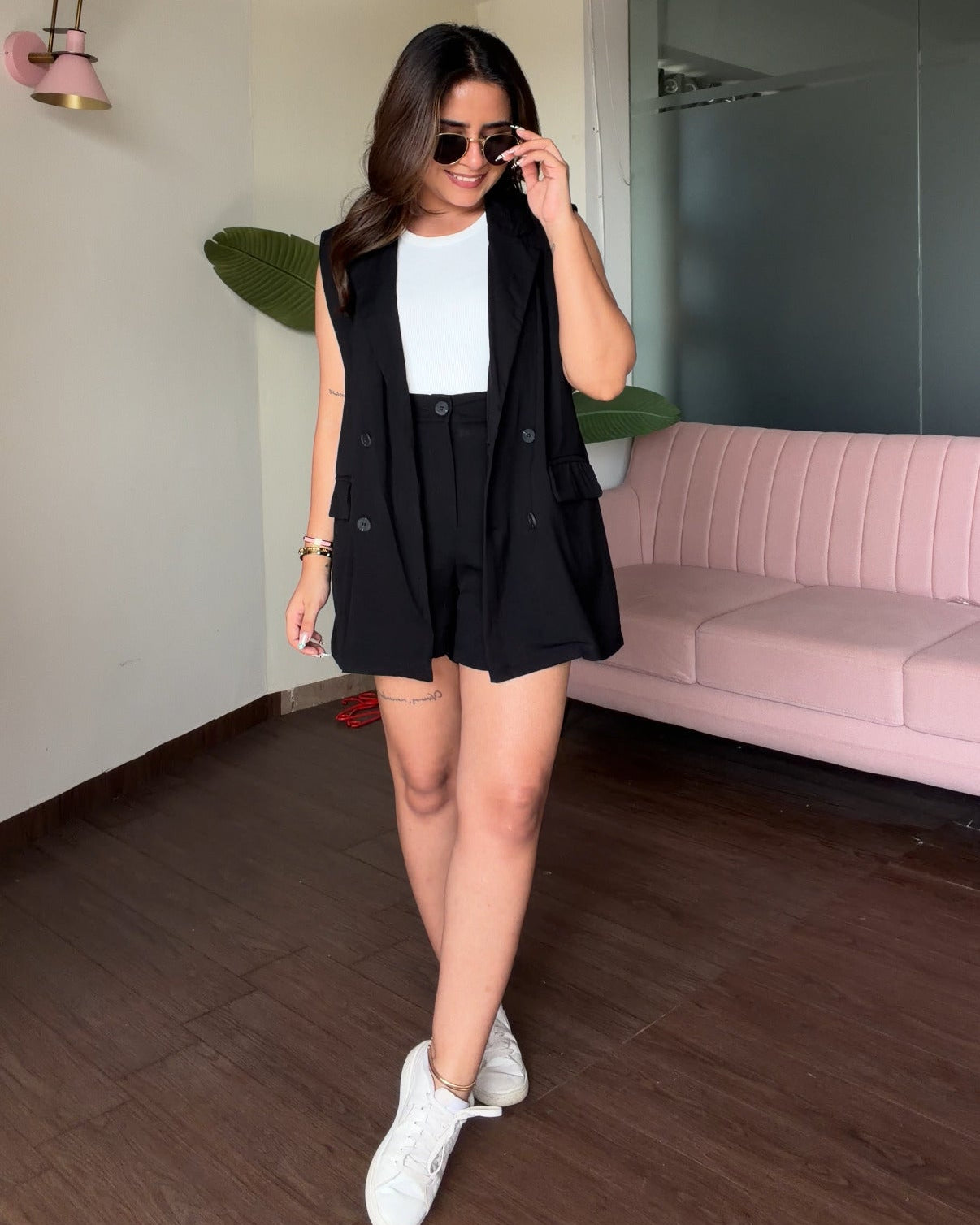 Linen Blazer With Cami Top And Shorts Co-ord Set