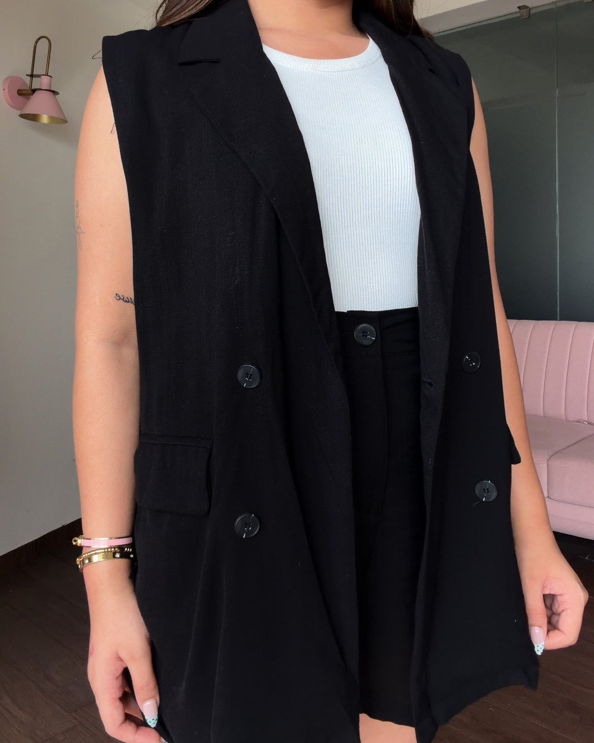 Linen Blazer With Cami Top And Shorts Co-ord Set