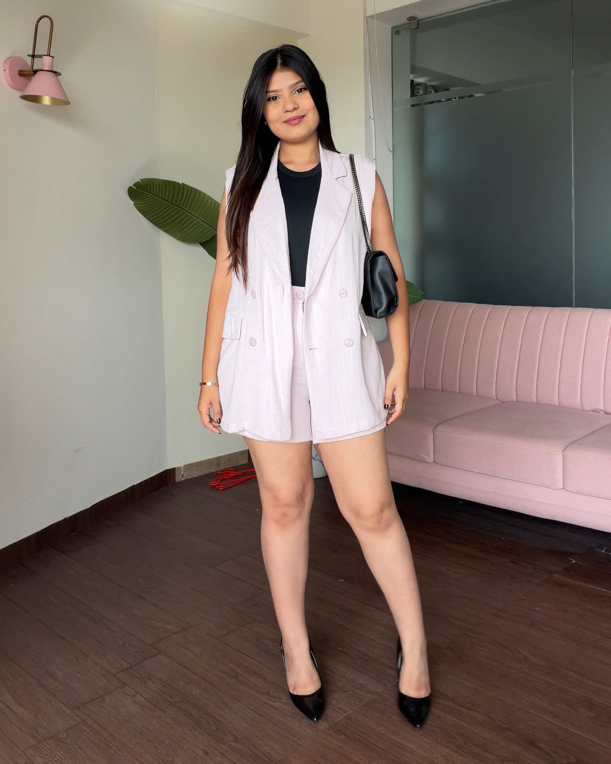 Linen Blazer With Cami Top And Shorts Co-ord Set