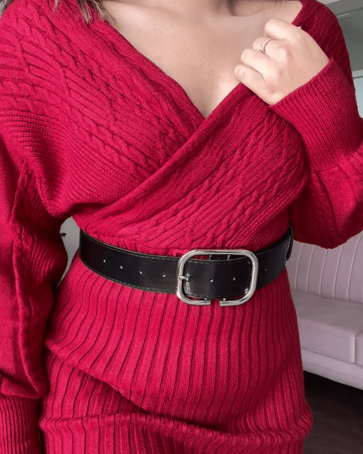 V Neck Soft Knitted Mini Dress