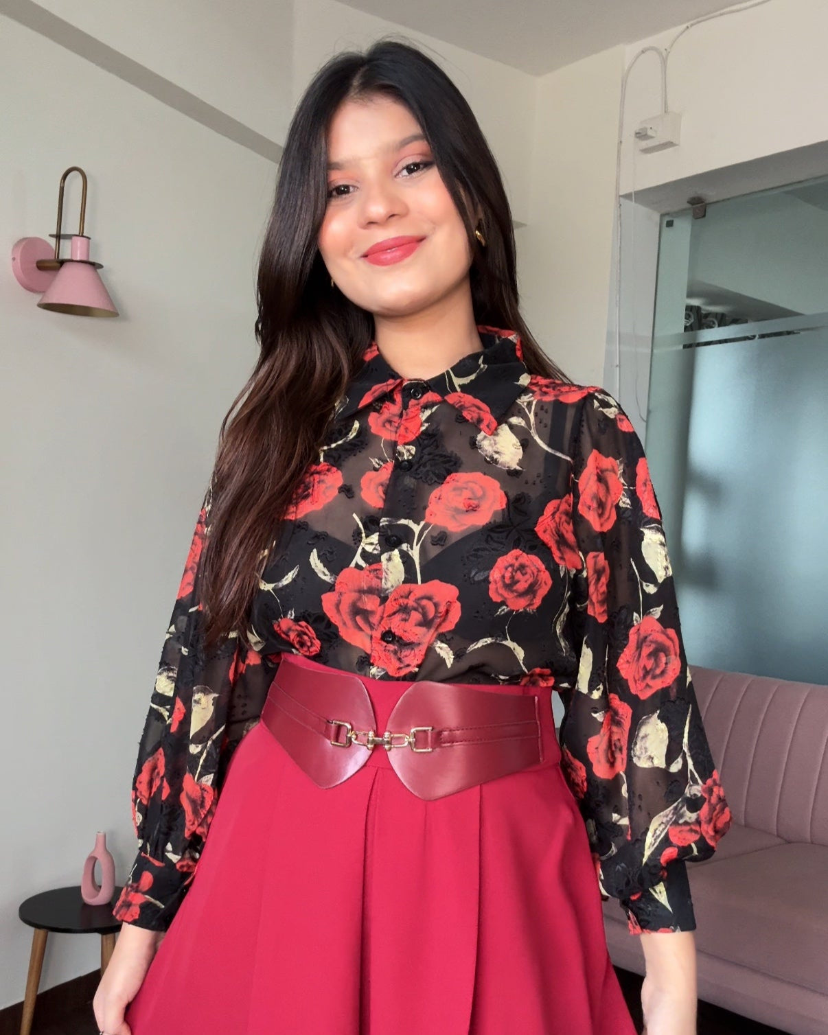 Rose Chiffon Textured Shirt