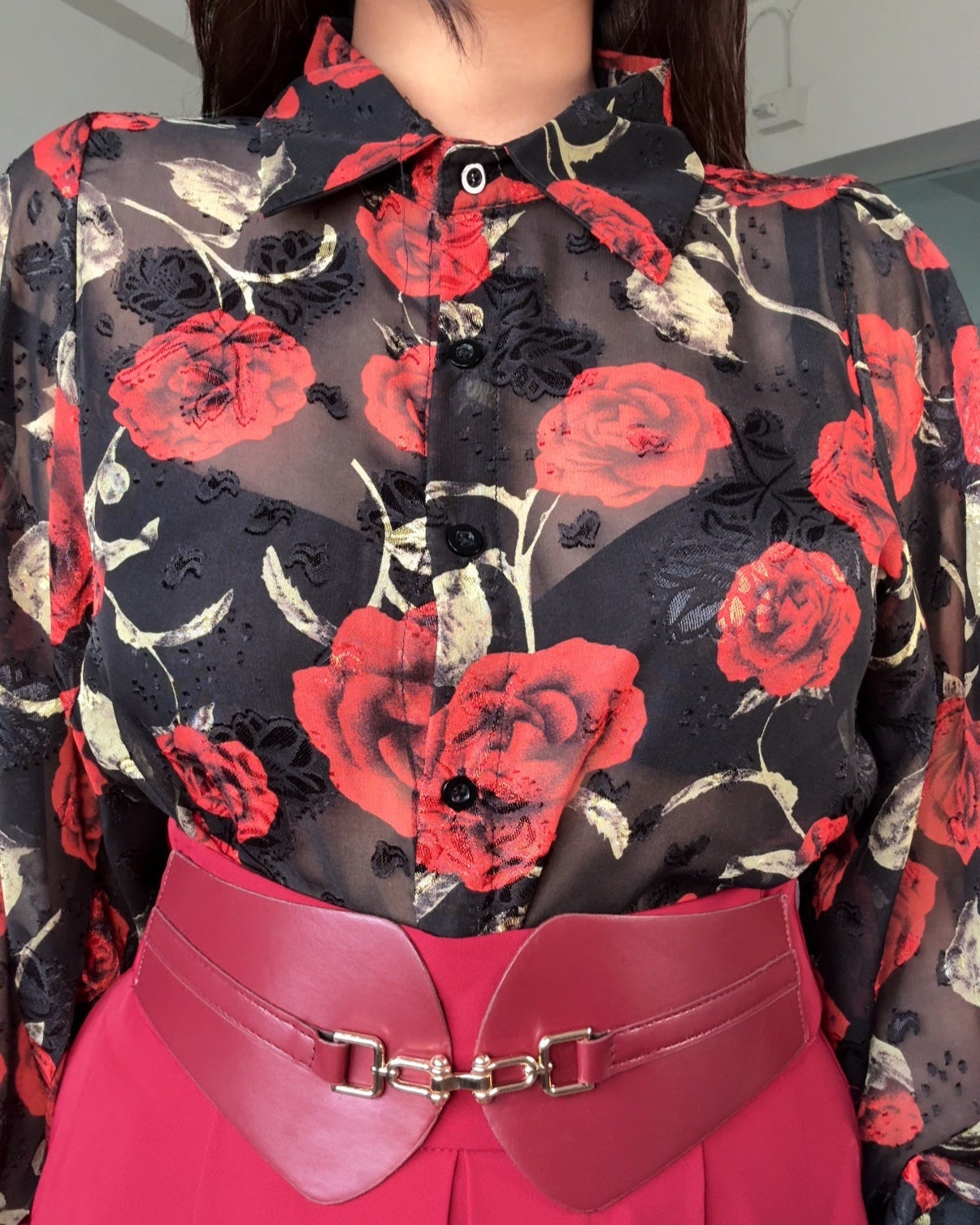 Rose Chiffon Textured Shirt