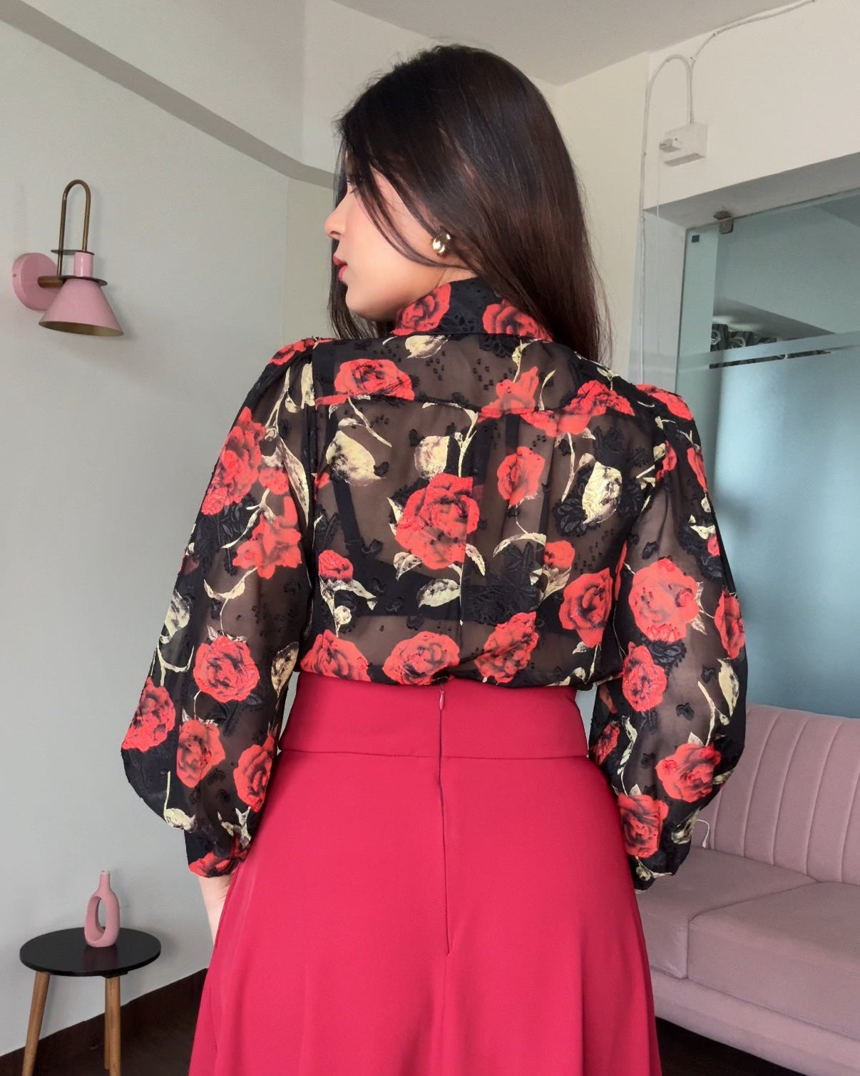 Rose Chiffon Textured Shirt