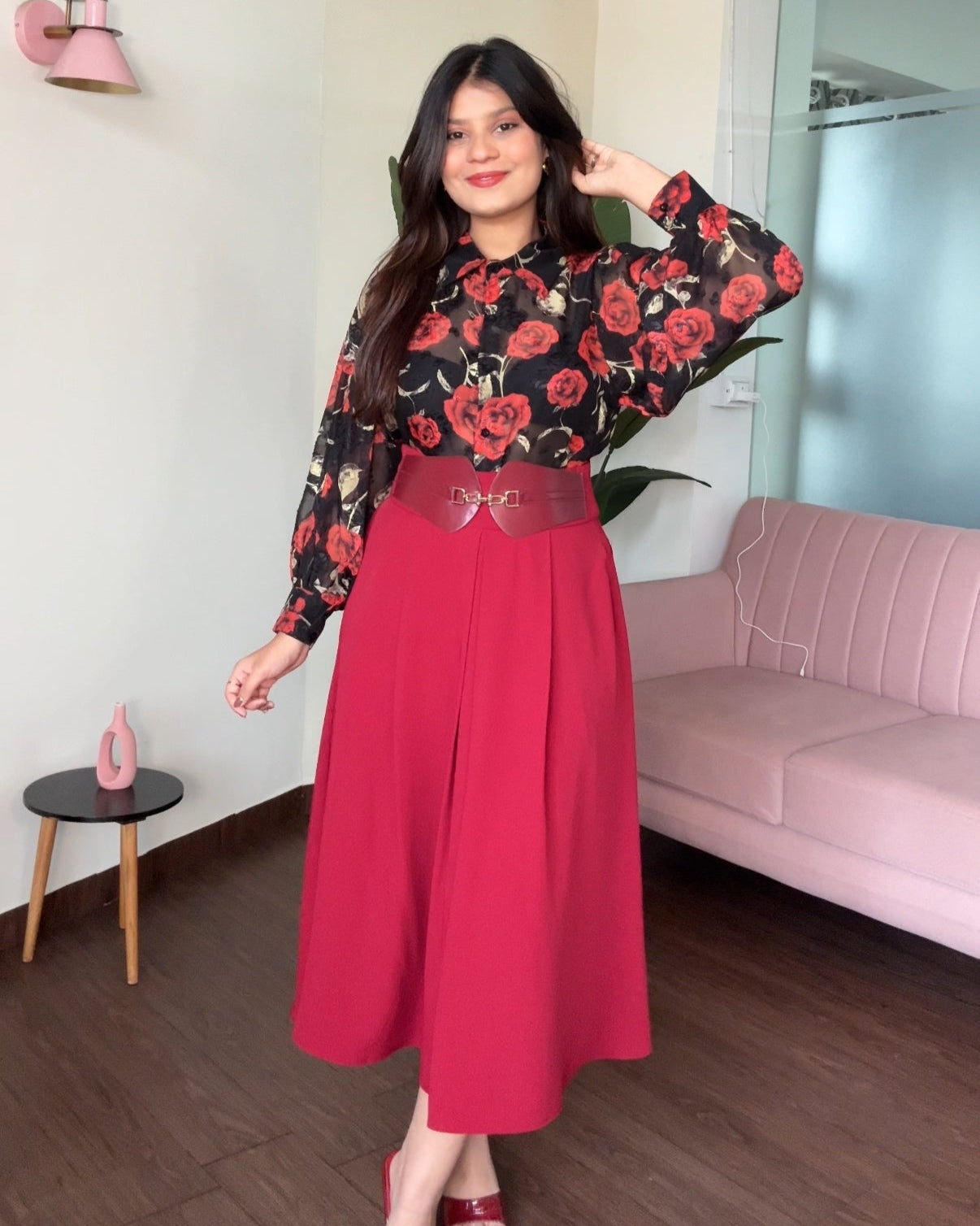 Rose Chiffon Textured Shirt