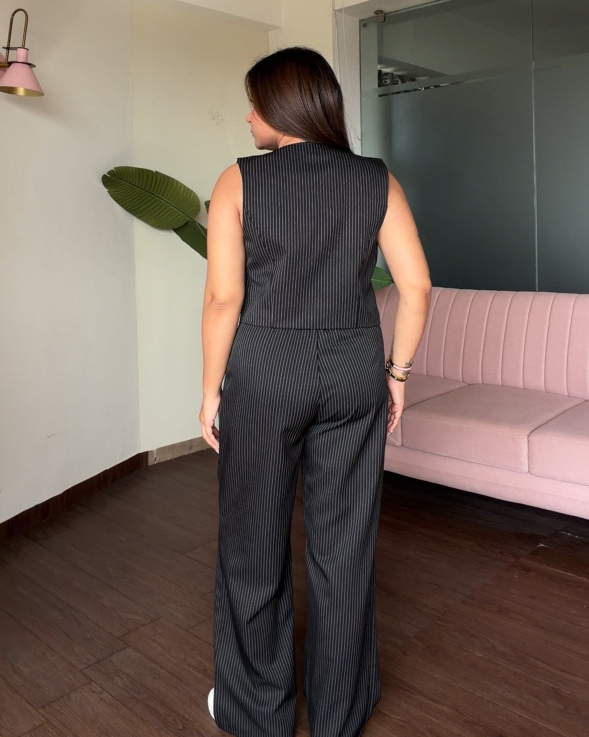 Striped Detailing Vest With Cami Top And Pants Co-ord Set
