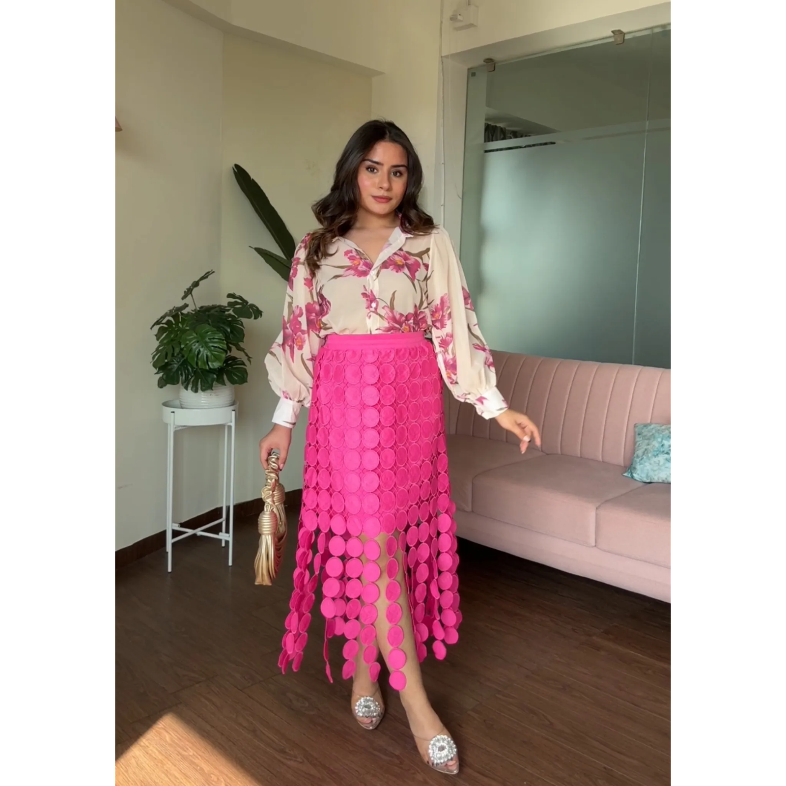 Chiffon Shirt and Coin Skirt Set