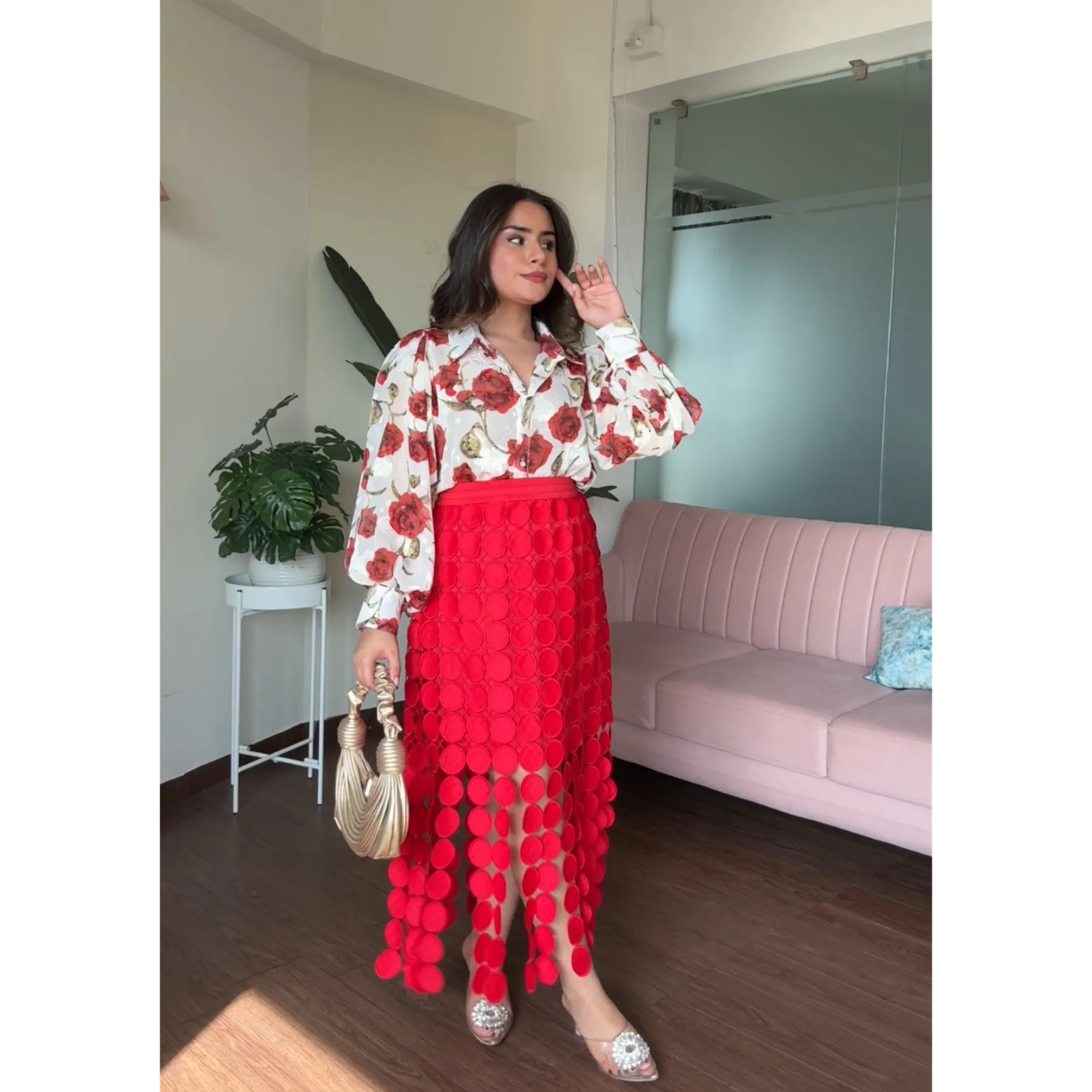 Chiffon Shirt and Coin Skirt Set