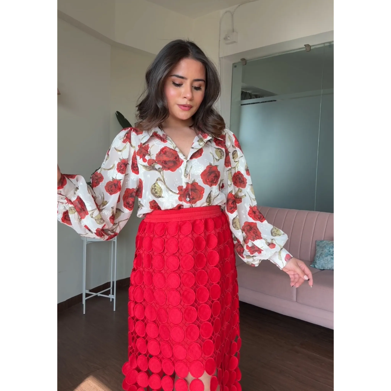 Chiffon Shirt and Coin Skirt Set