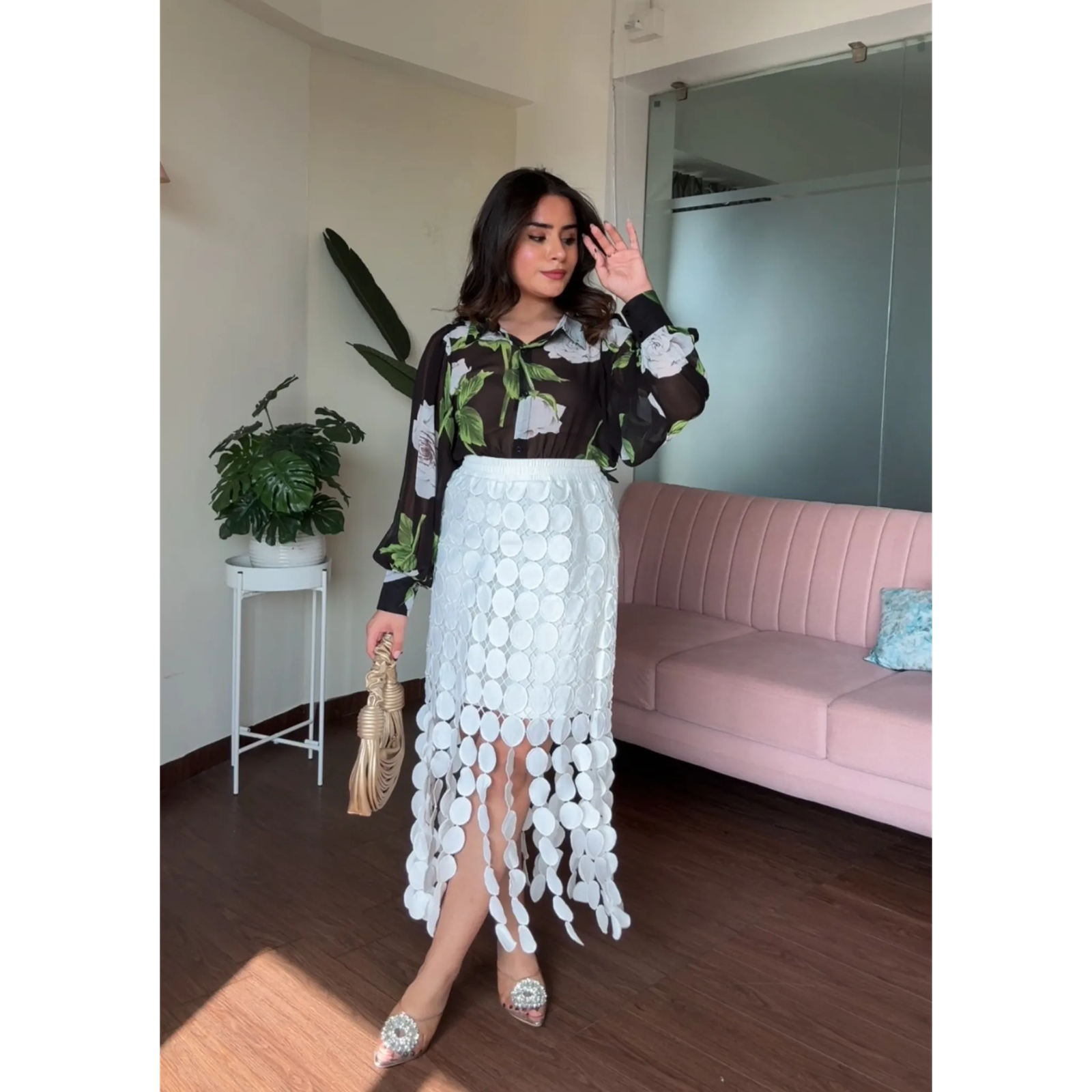 Chiffon Shirt and Coin Skirt Set