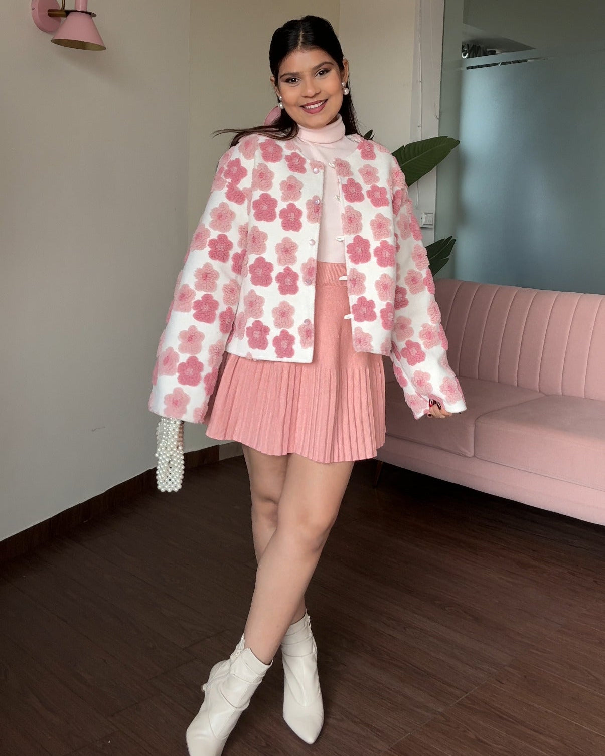 Floral Detailing 3D Flower Puffer Cardigan