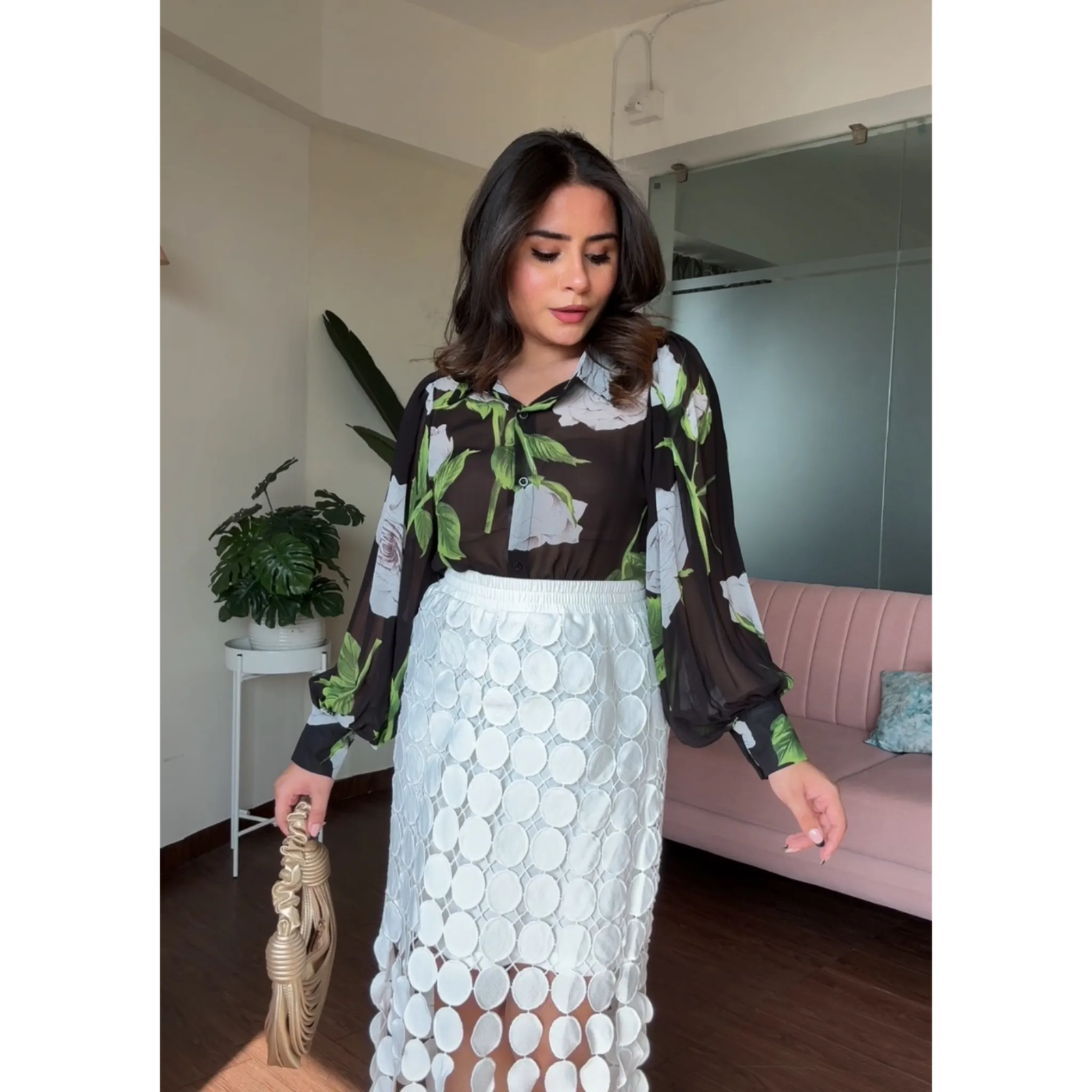 Chiffon Shirt and Coin Skirt Set