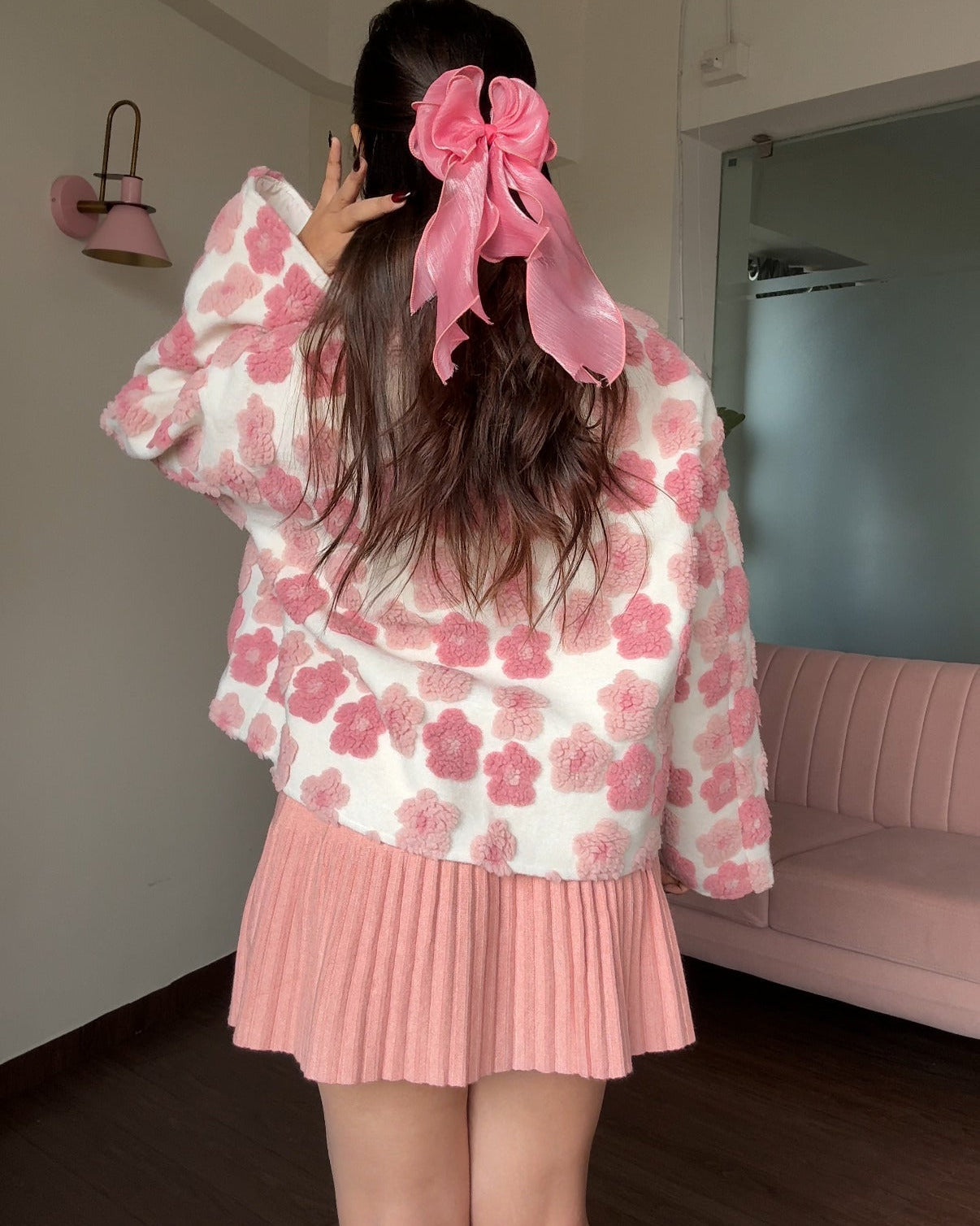 Floral Detailing 3D Flower Puffer Cardigan