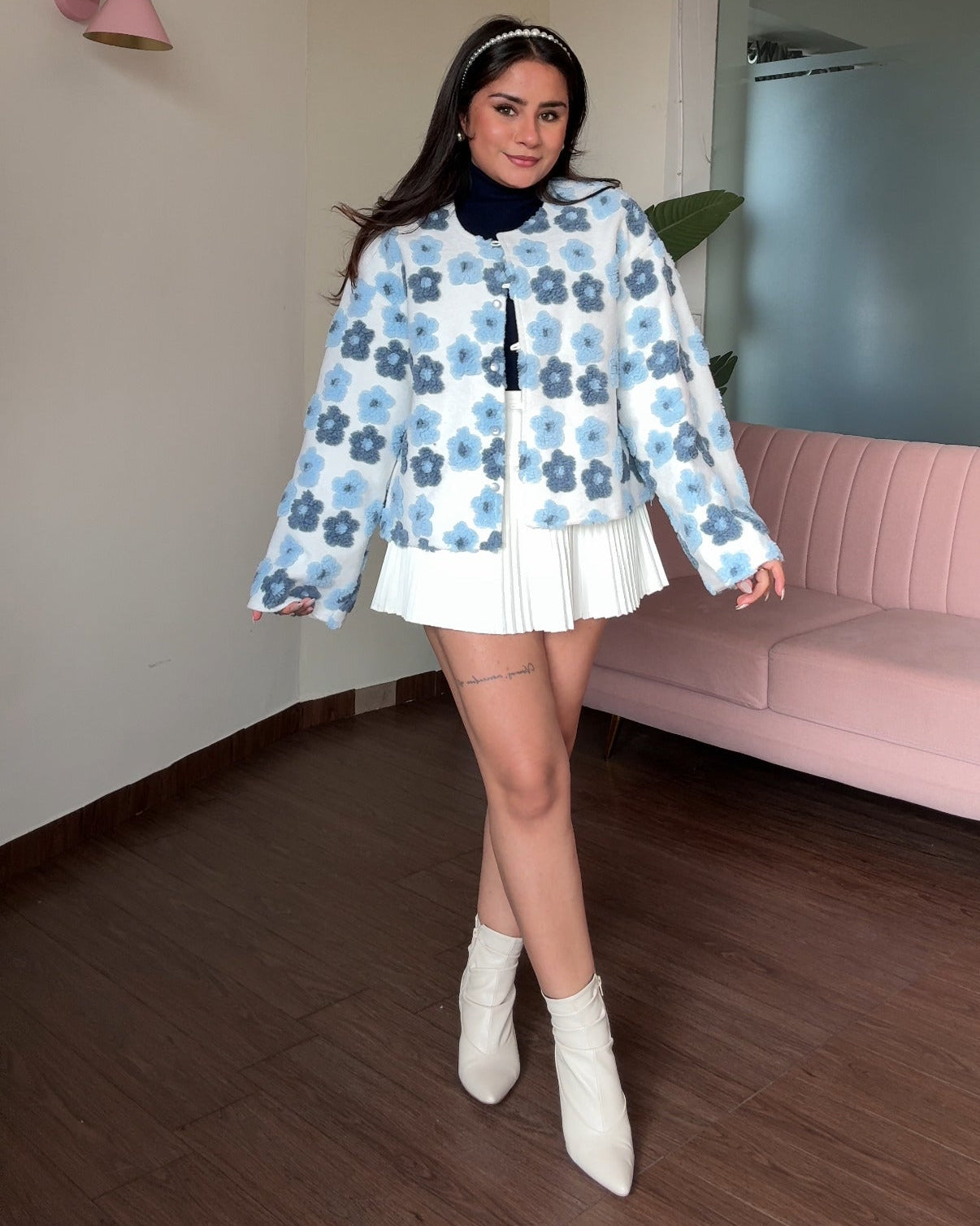 Floral Detailing 3D Flower Puffer Cardigan