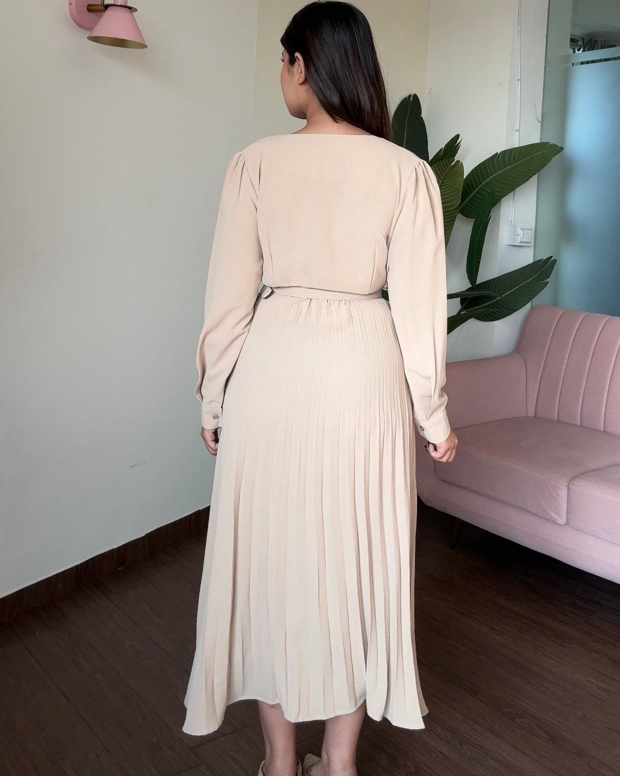 Pleated Formal Dress With Belt