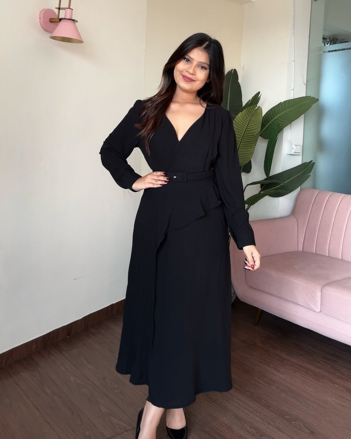 Pleated Formal Dress With Belt