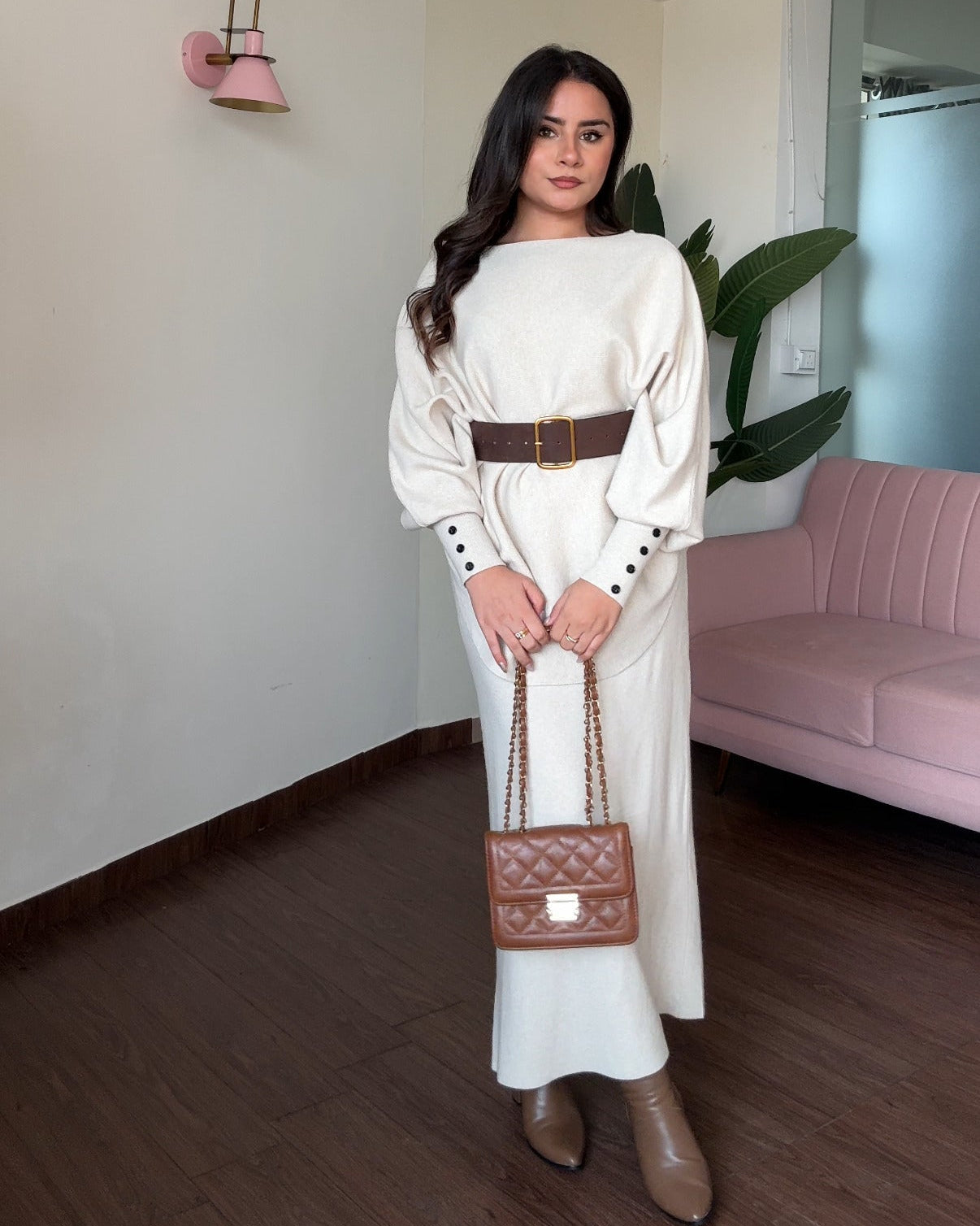 3 Piece Baggy Knitted Winter Co-ord With Belt