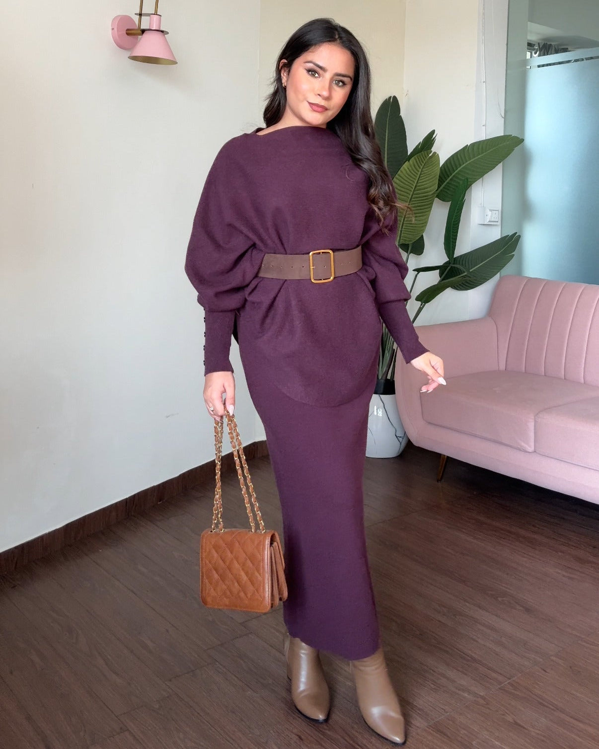 3 Piece Baggy Knitted Winter Co-ord With Belt