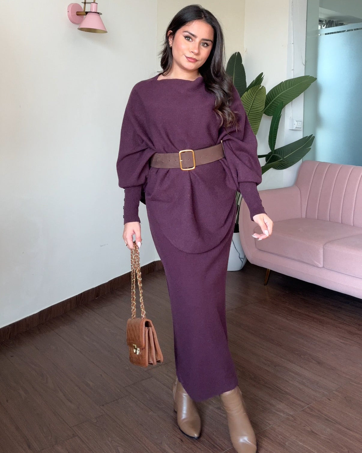 3 Piece Baggy Knitted Winter Co-ord With Belt