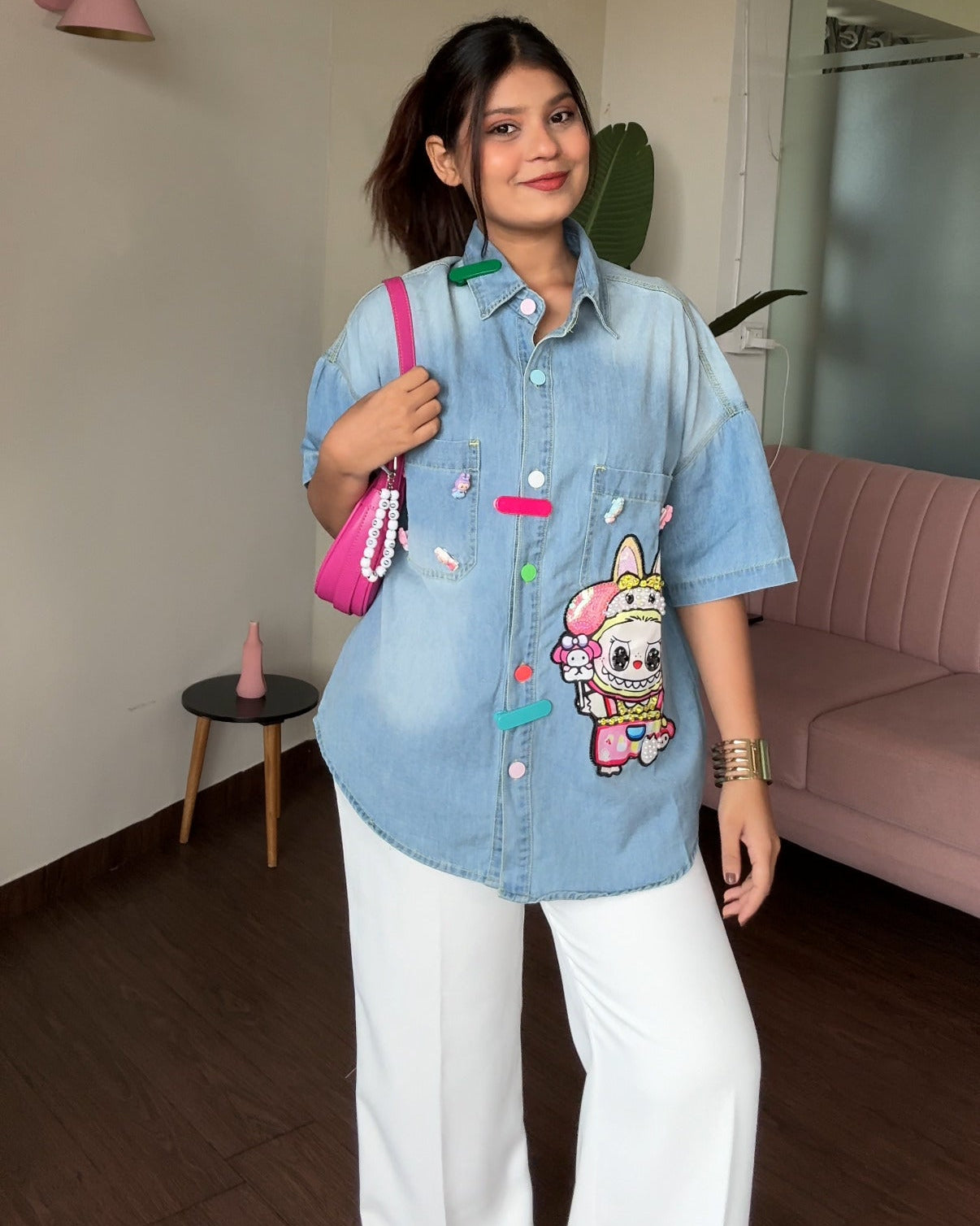 Labubu Inspired Denim Shirt