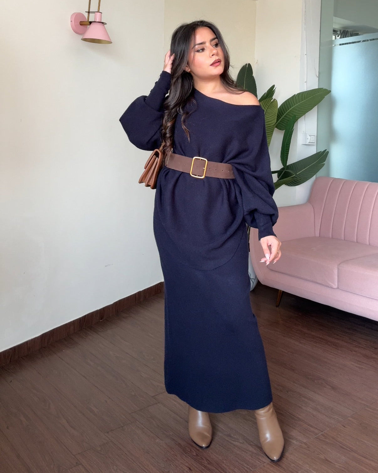 3 Piece Baggy Knitted Winter Co-ord With Belt