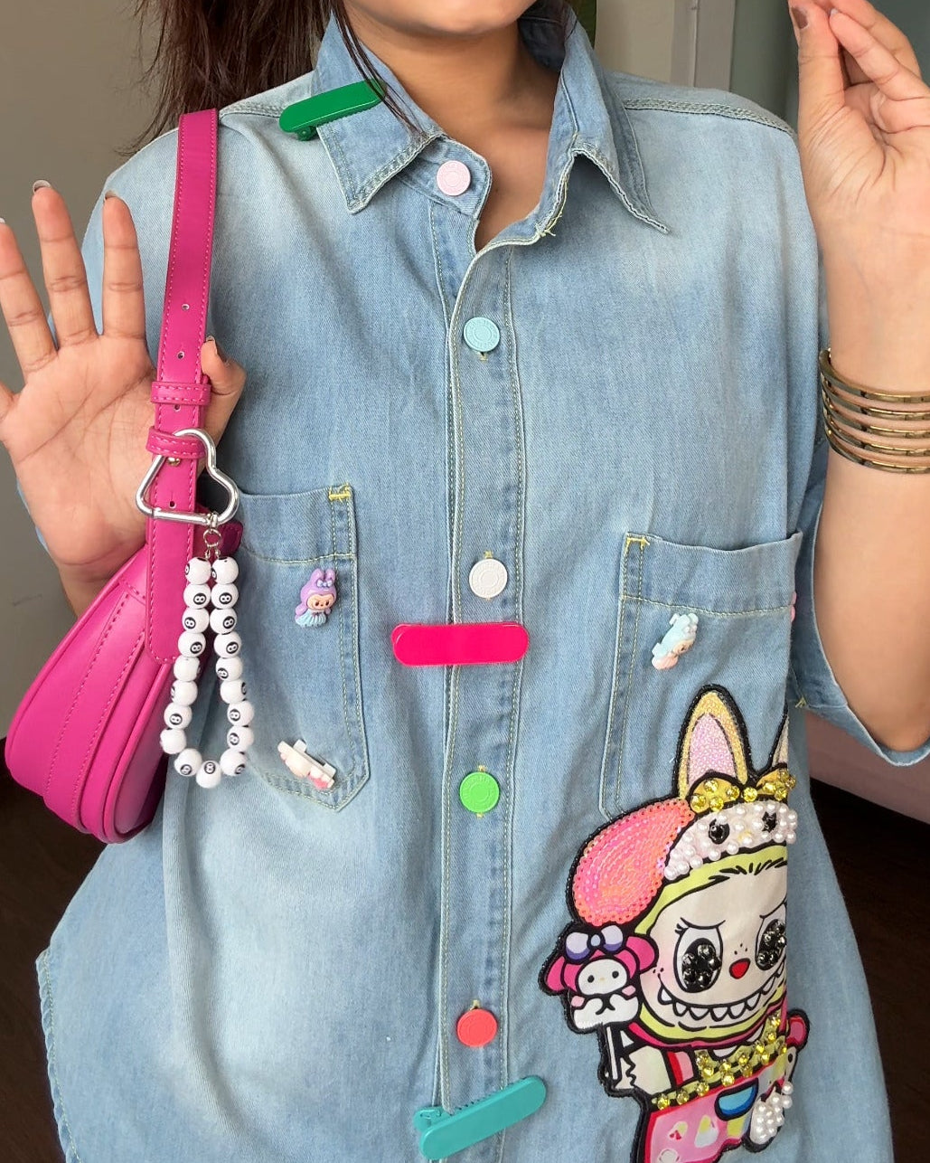 Labubu Inspired Denim Shirt