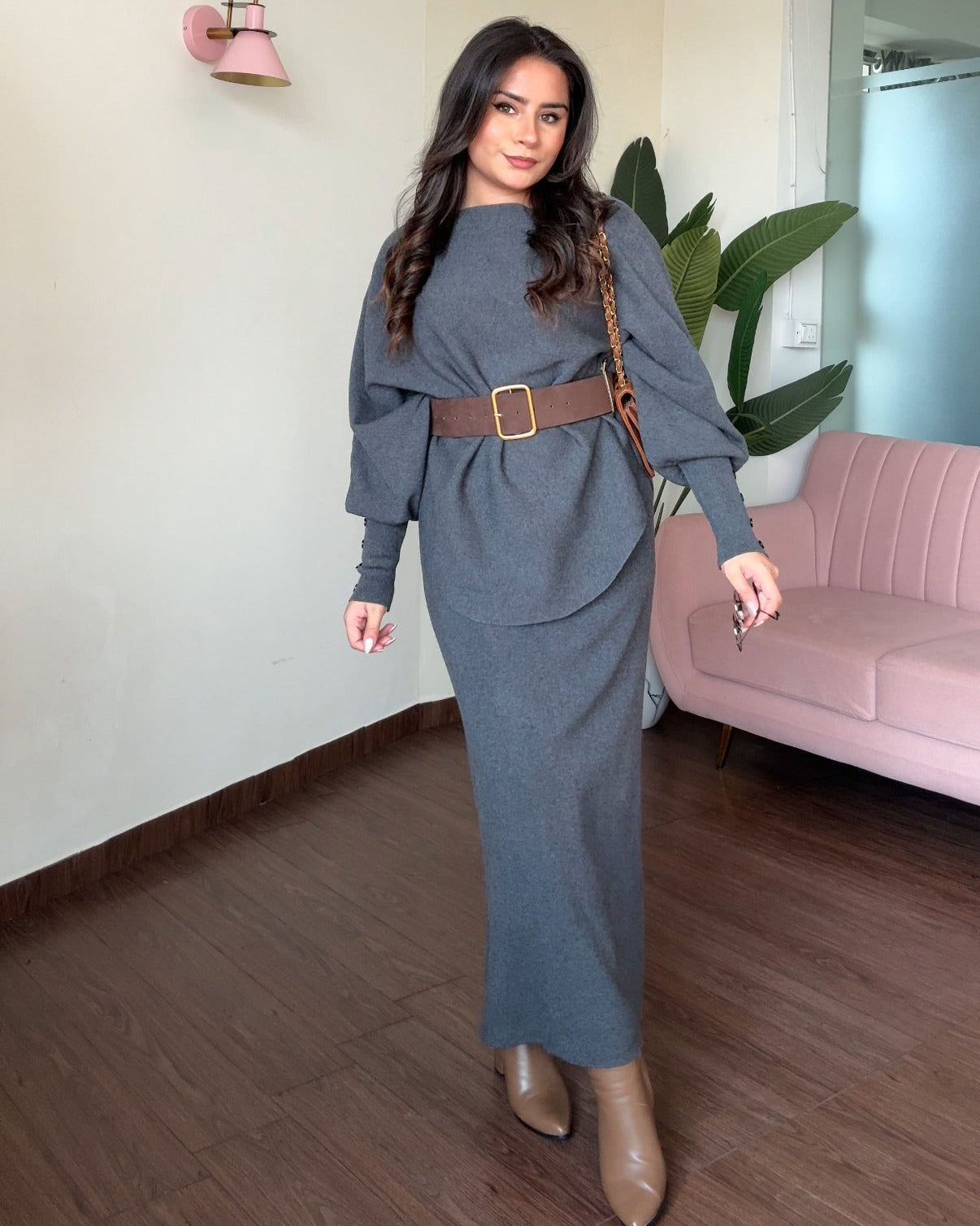 3 Piece Baggy Knitted Winter Co-ord With Belt