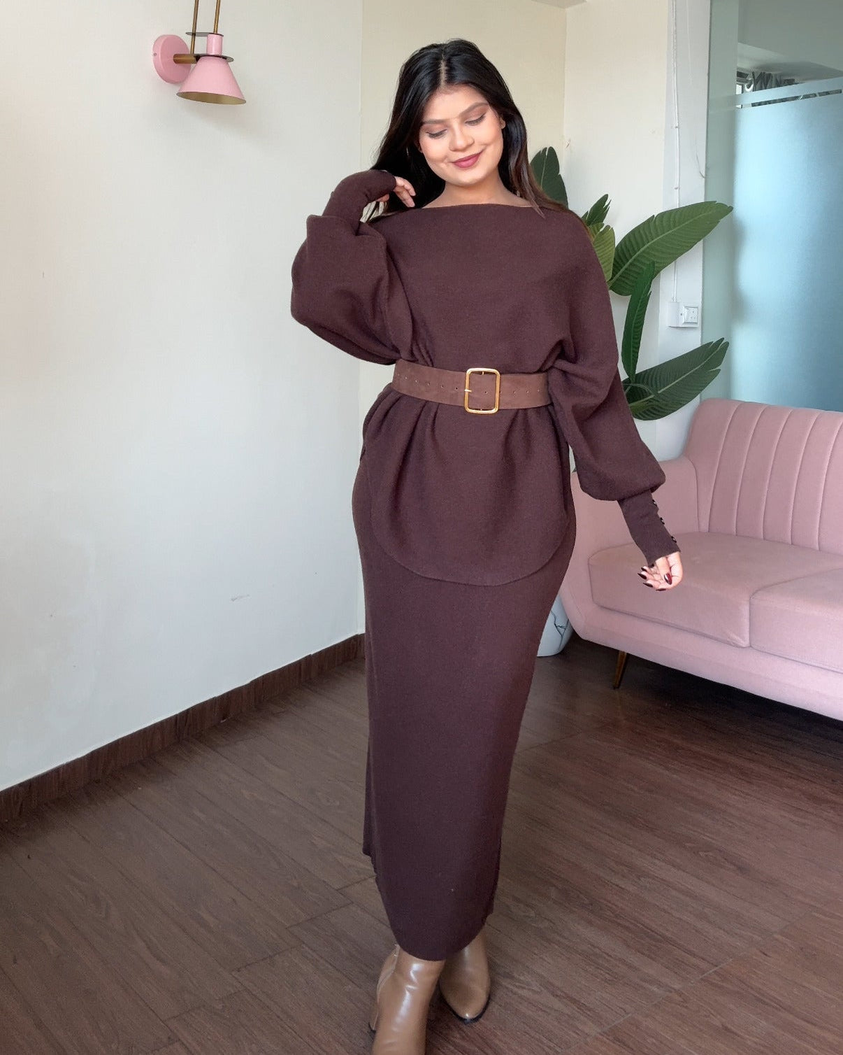 3 Piece Baggy Knitted Winter Co-ord With Belt