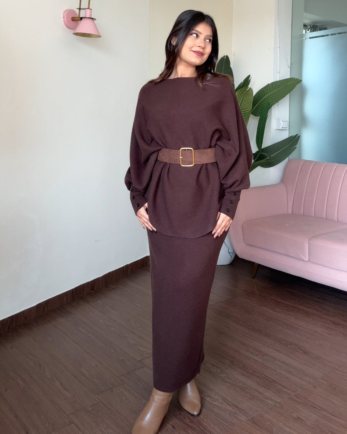 3 Piece Baggy Knitted Winter Co-ord With Belt