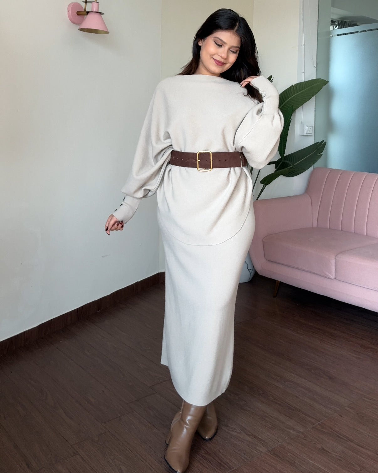 3 Piece Baggy Knitted Winter Co-ord With Belt