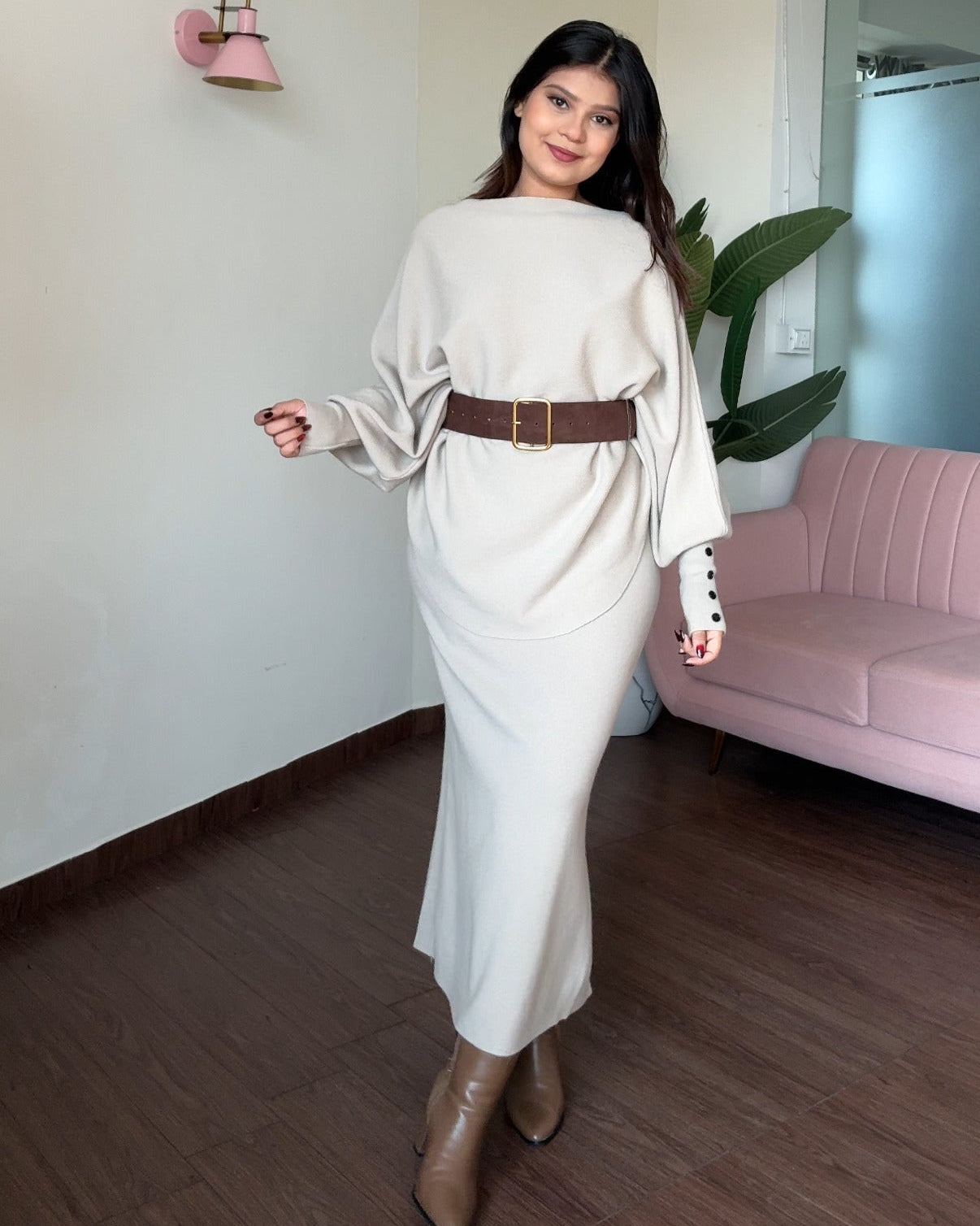 3 Piece Baggy Knitted Winter Co-ord With Belt