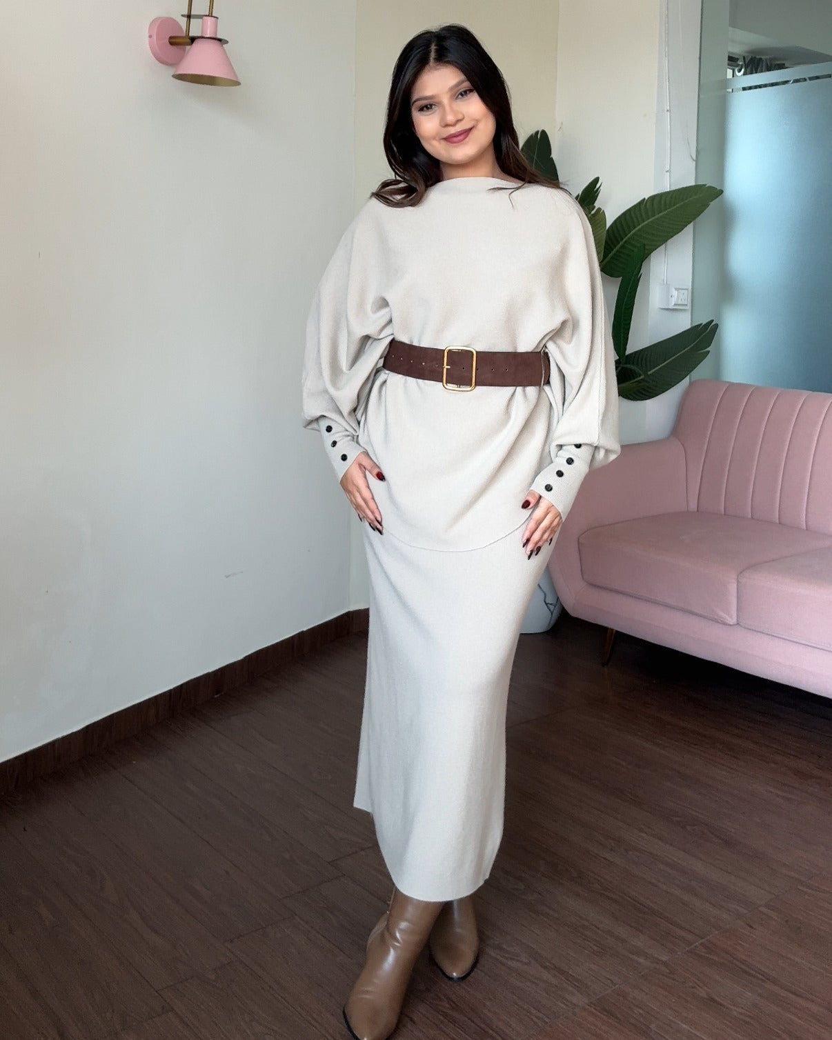 3 Piece Baggy Knitted Winter Co-ord With Belt