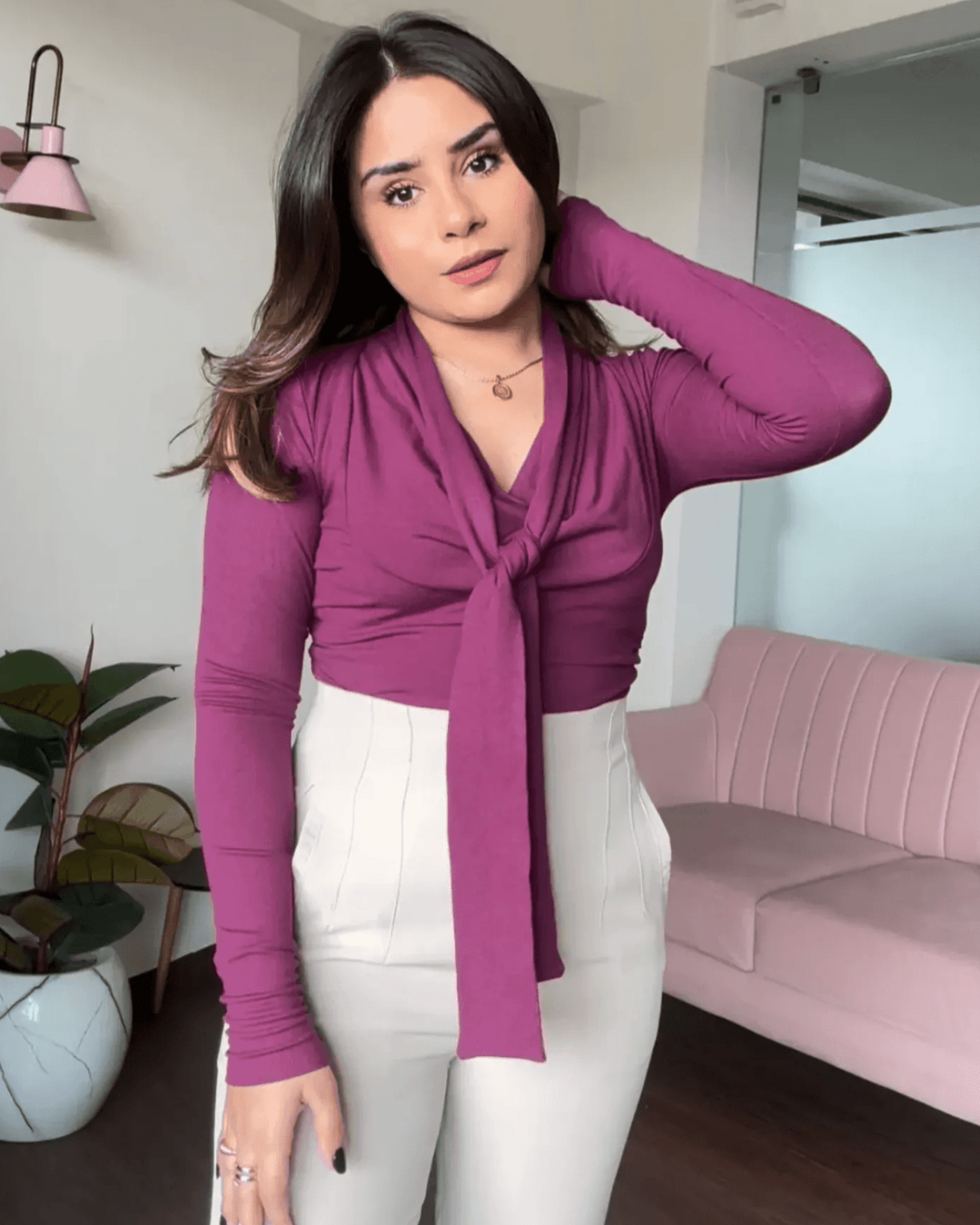 Full Sleeve Tie Up Cowl Neck Top