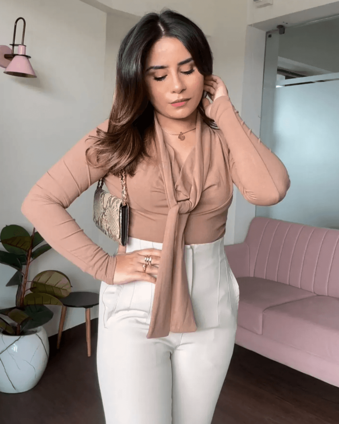 Full Sleeve Tie Up Cowl Neck Top
