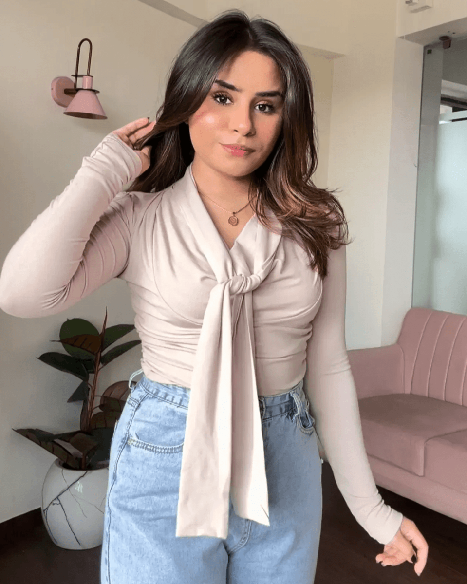 Full Sleeve Tie Up Cowl Neck Top