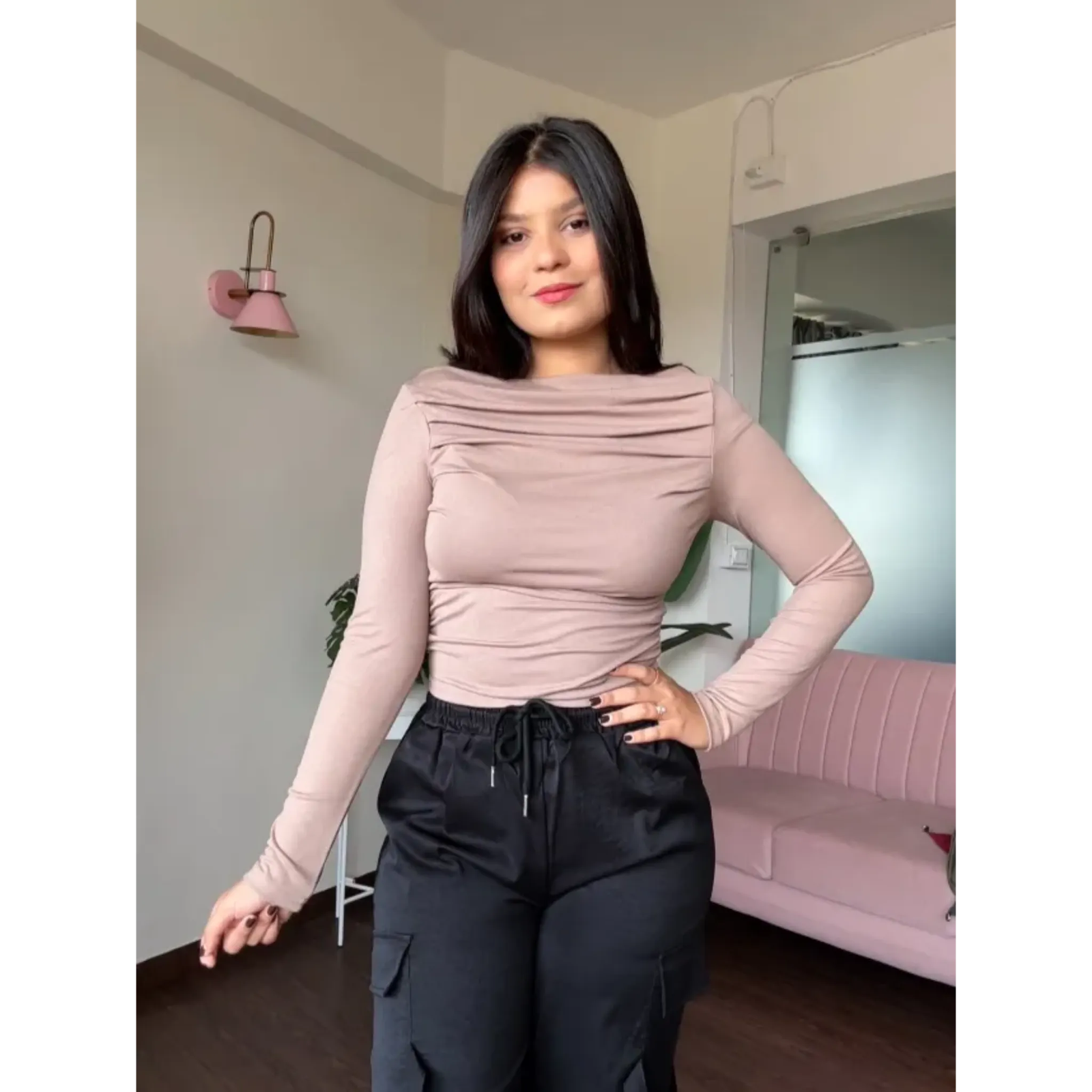 Boat Neck Solid Full Sleeve Top