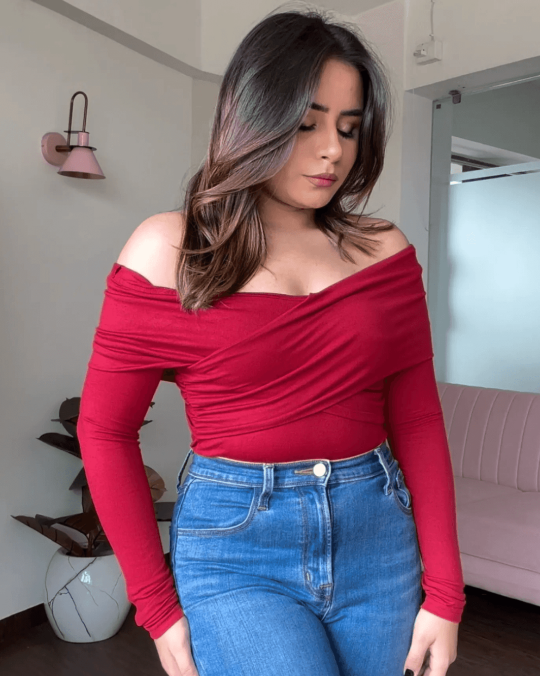Criss Cross Off Shoulder Full Sleeves Top