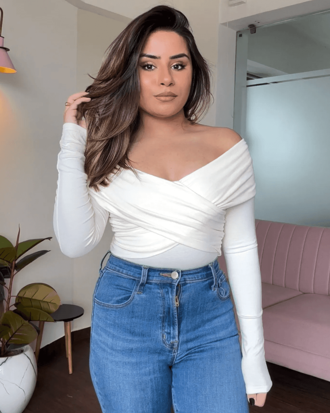 Criss Cross Off Shoulder Full Sleeves Top