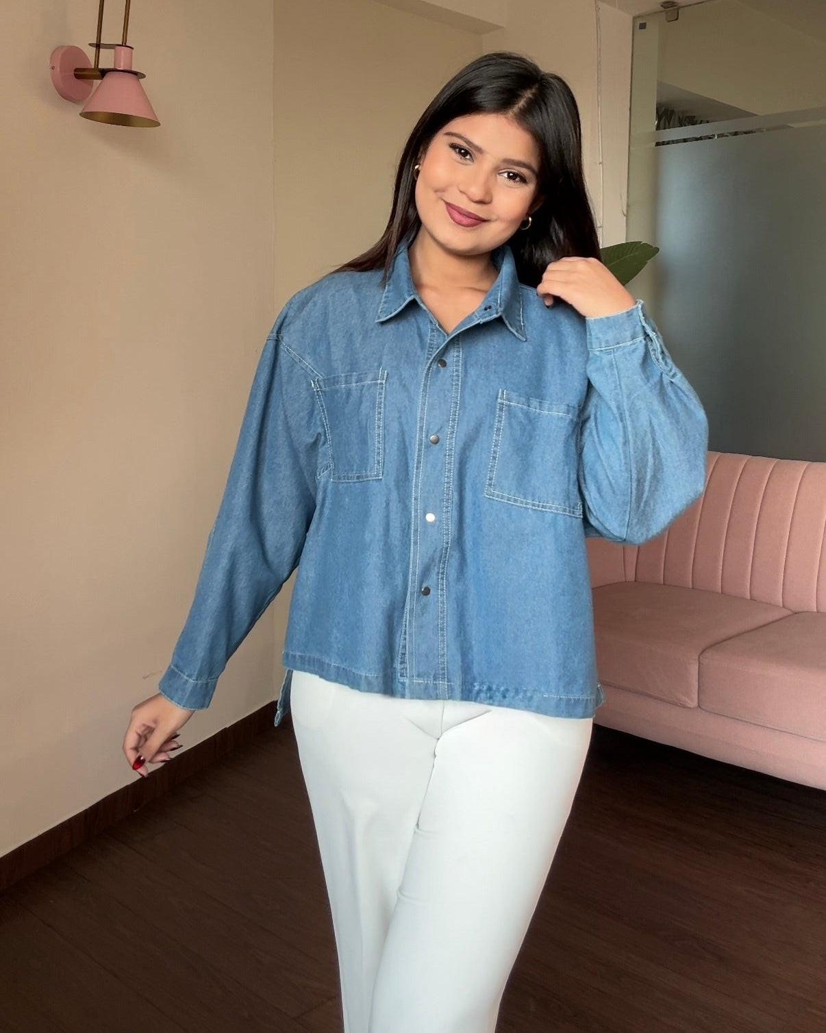 Contrast Detailing Denim Shirt