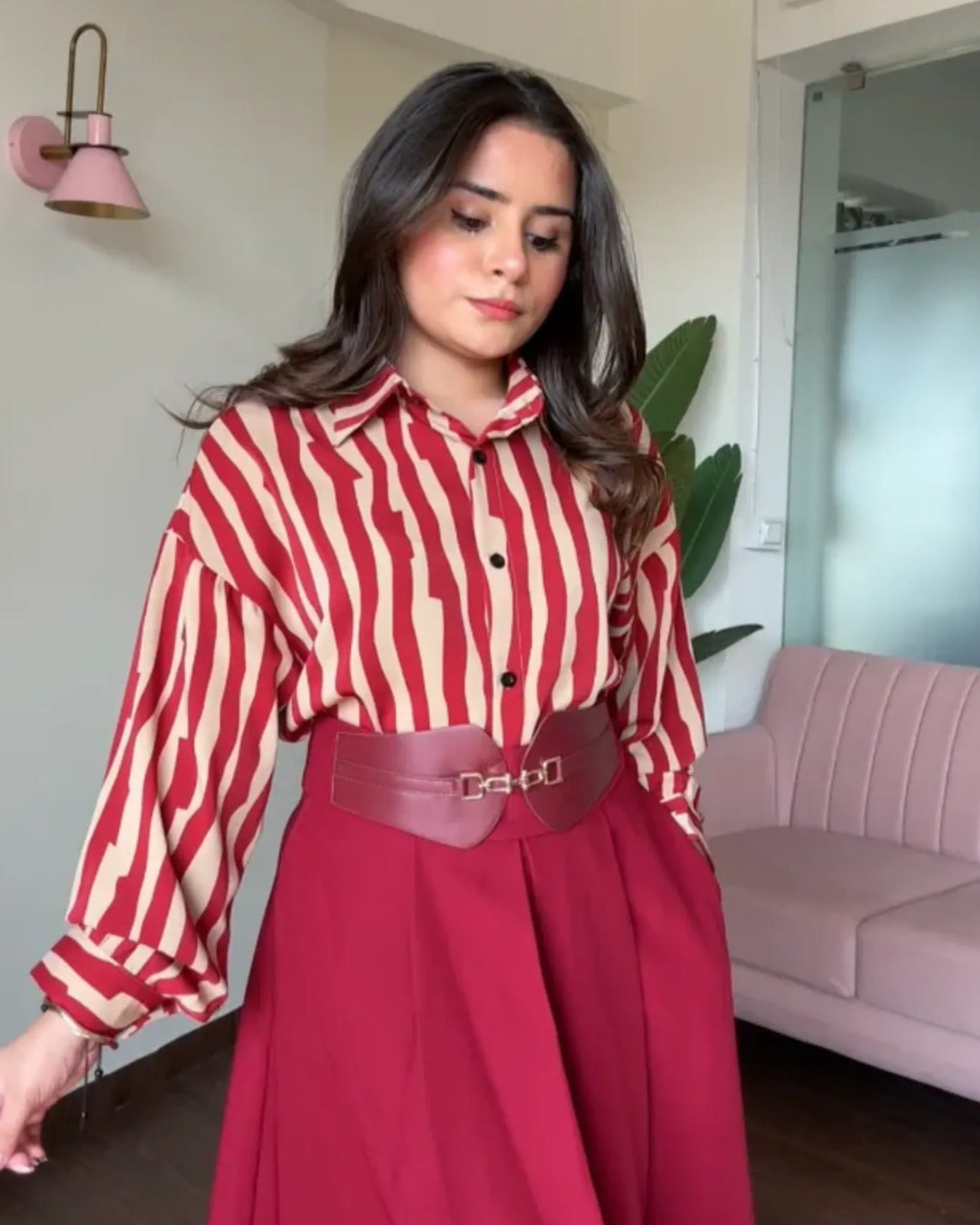 Printed Stripe Crepe Full Sleeves Shirt