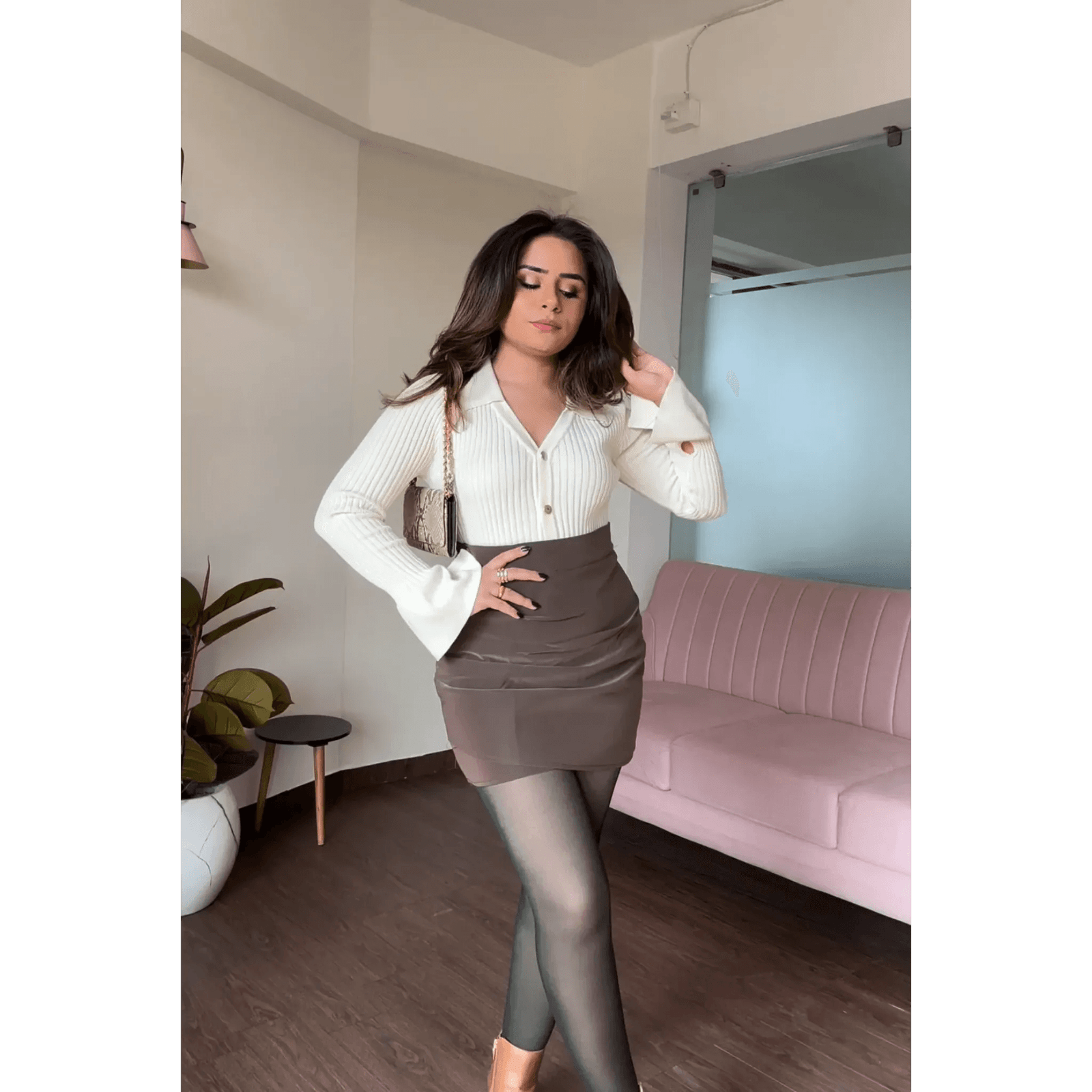 Side Ruched Mini Matte Leather Skirt