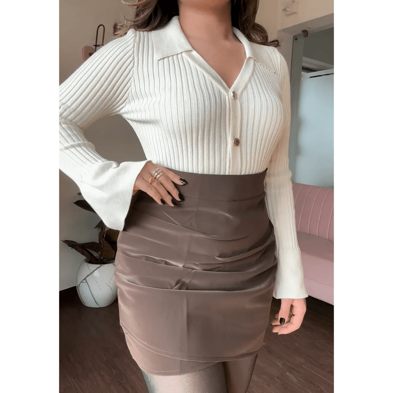 Side Ruched Mini Matte Leather Skirt