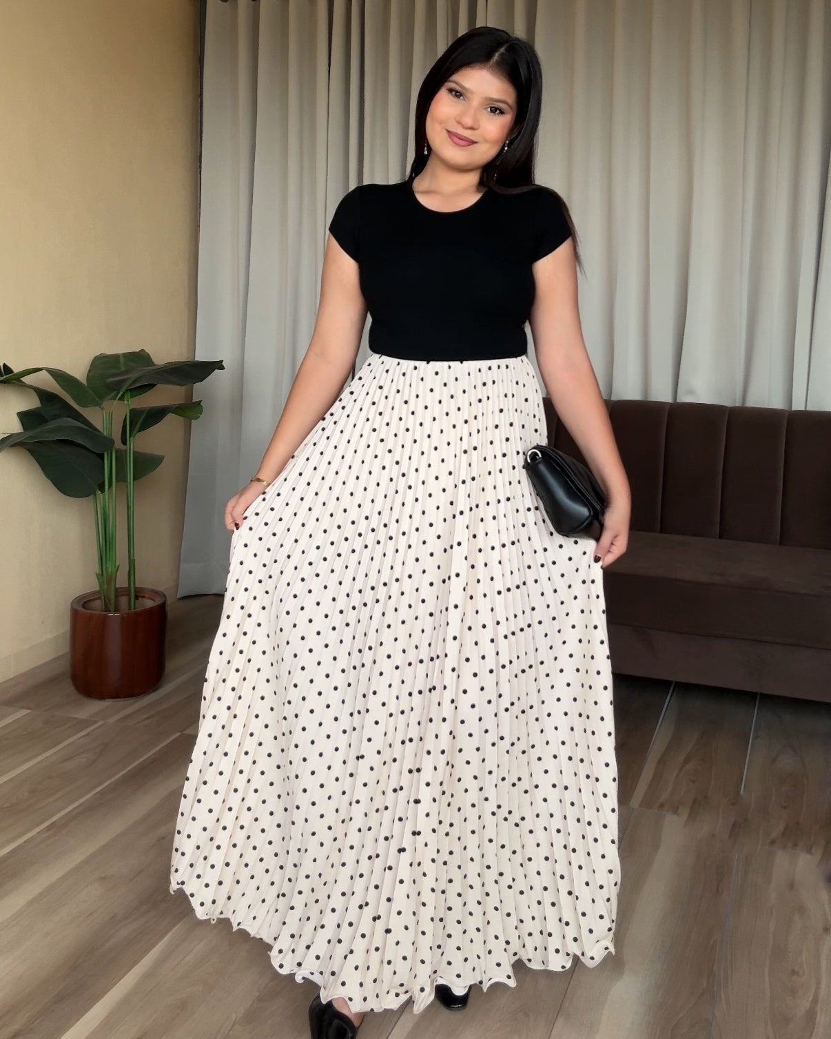 Polka Dot Pleated Midi Skirt