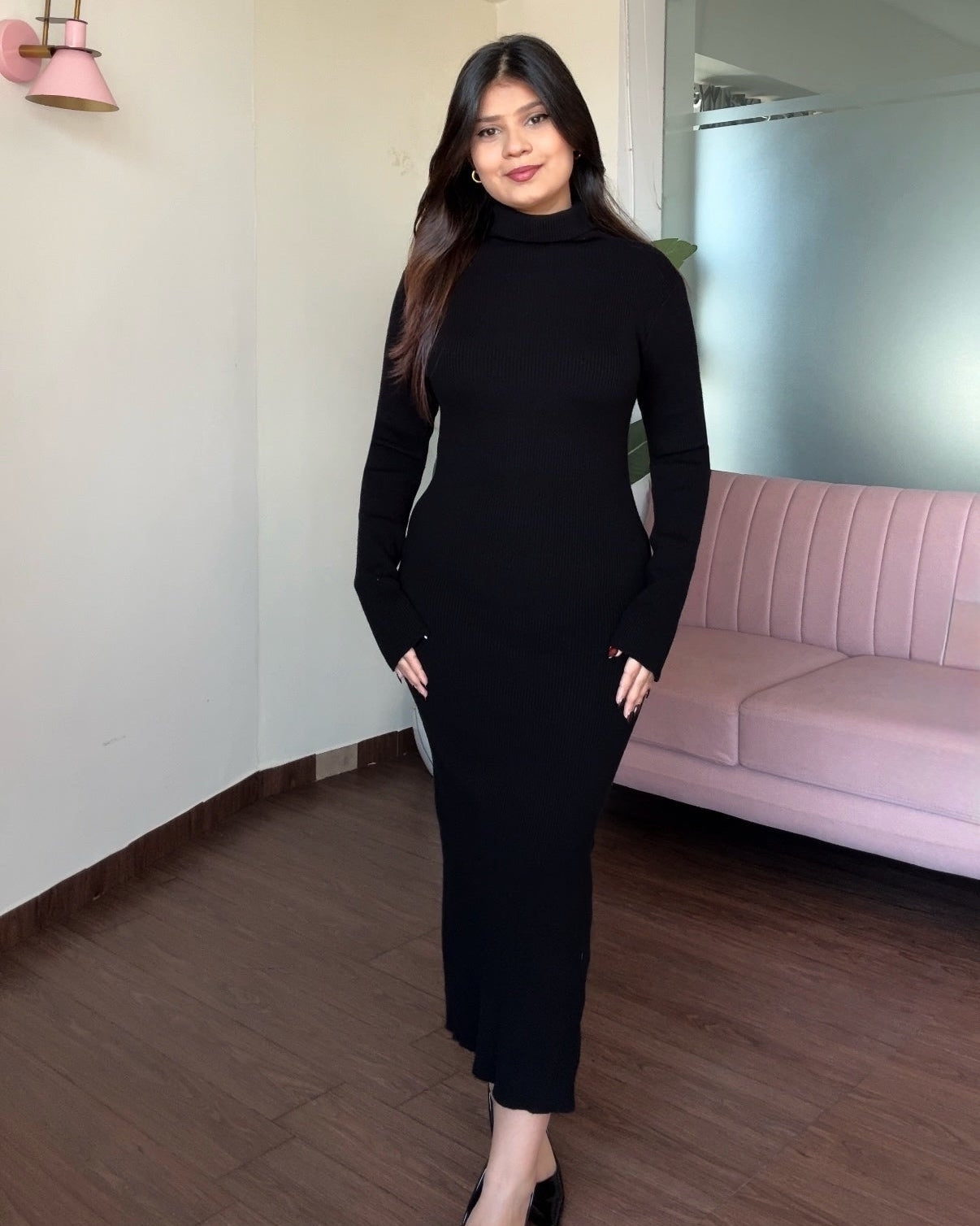 Basic Black Turtleneck Midi Dress