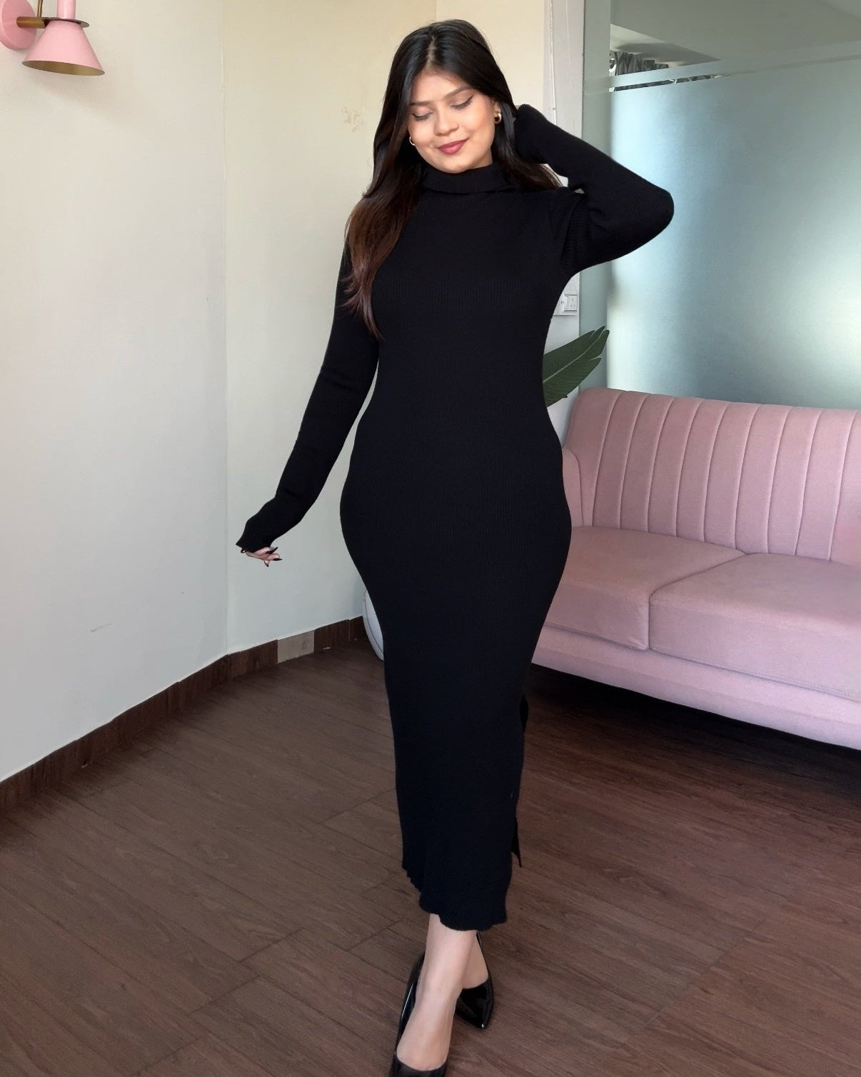 Basic Black Turtleneck Midi Dress