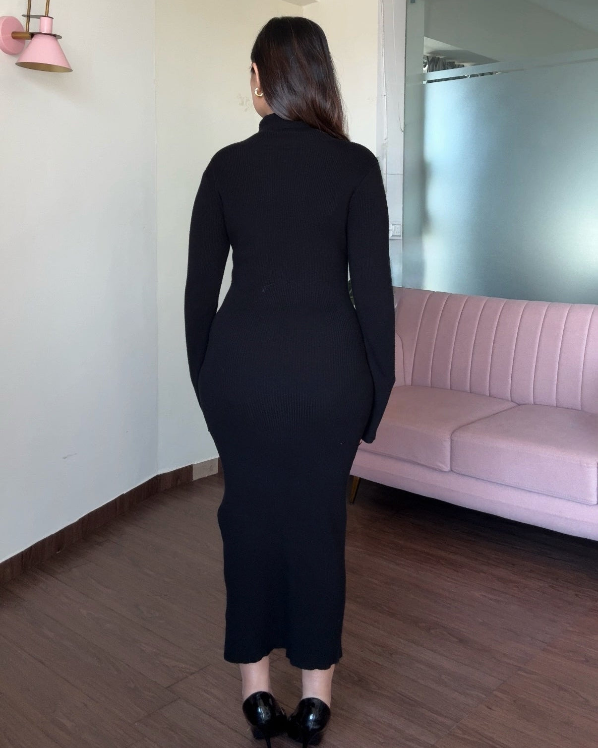 Basic Black Turtleneck Midi Dress